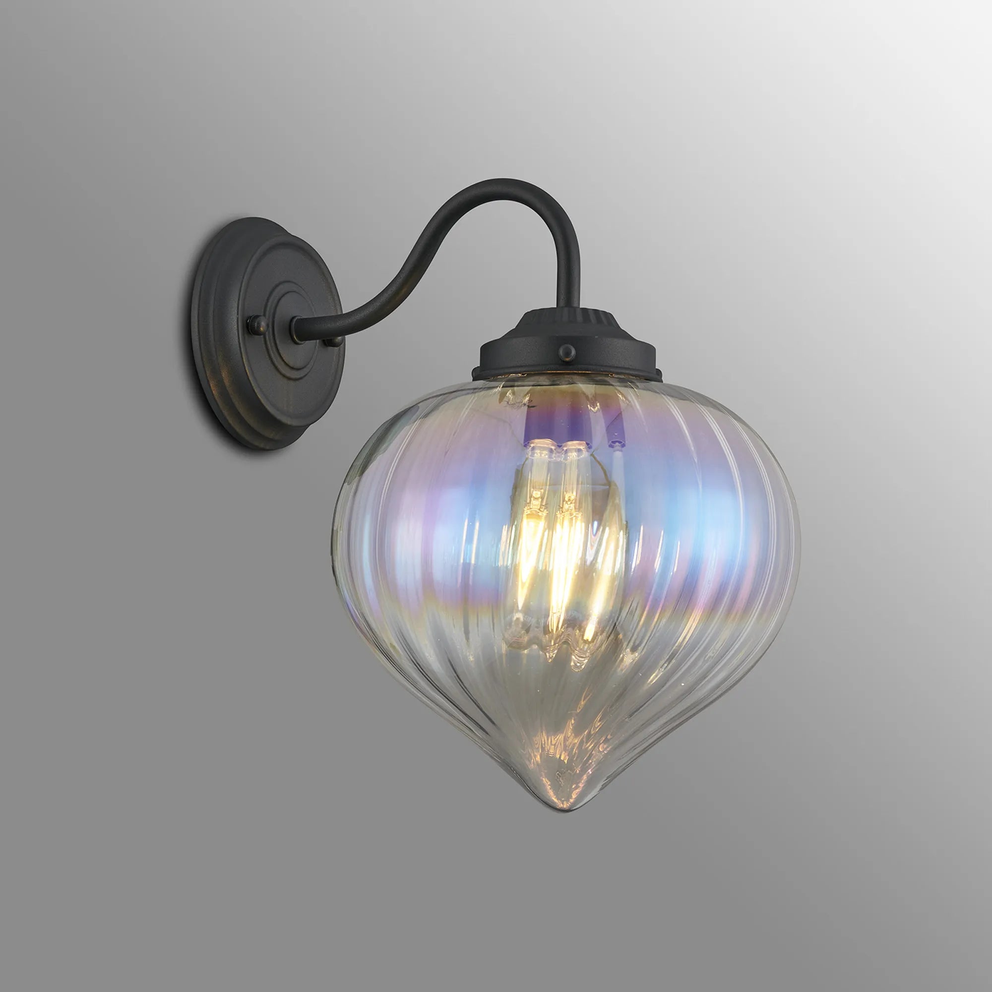 Grove Wall Light with Flower Bud Shade - Satin Black & Iridescent Faded