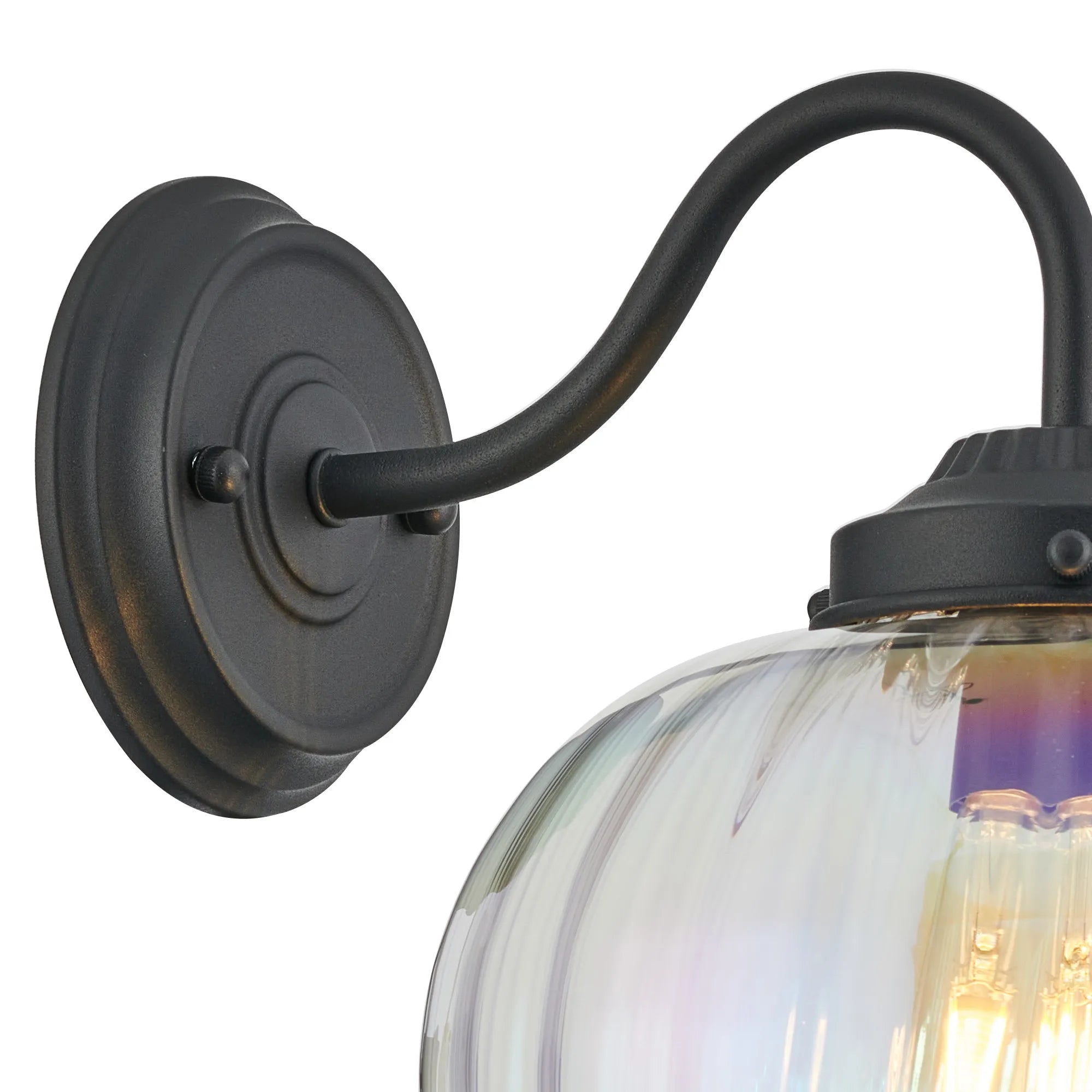 Grove Wall Light with Flower Bud Shade - Satin Black & Iridescent Faded