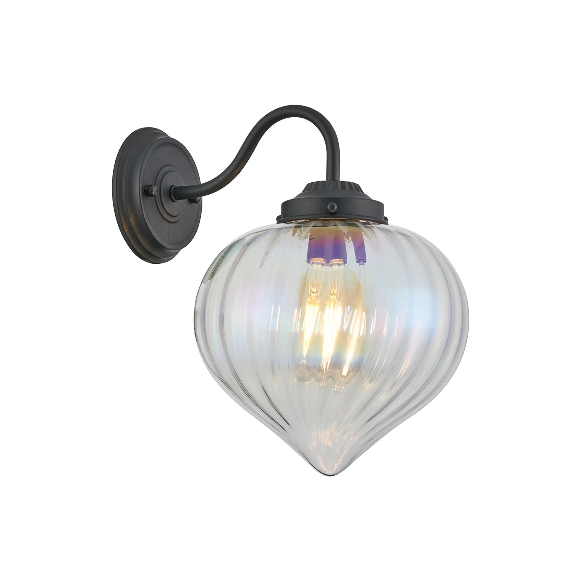 Grove Wall Light with Flower Bud Shade - Satin Black & Iridescent Faded