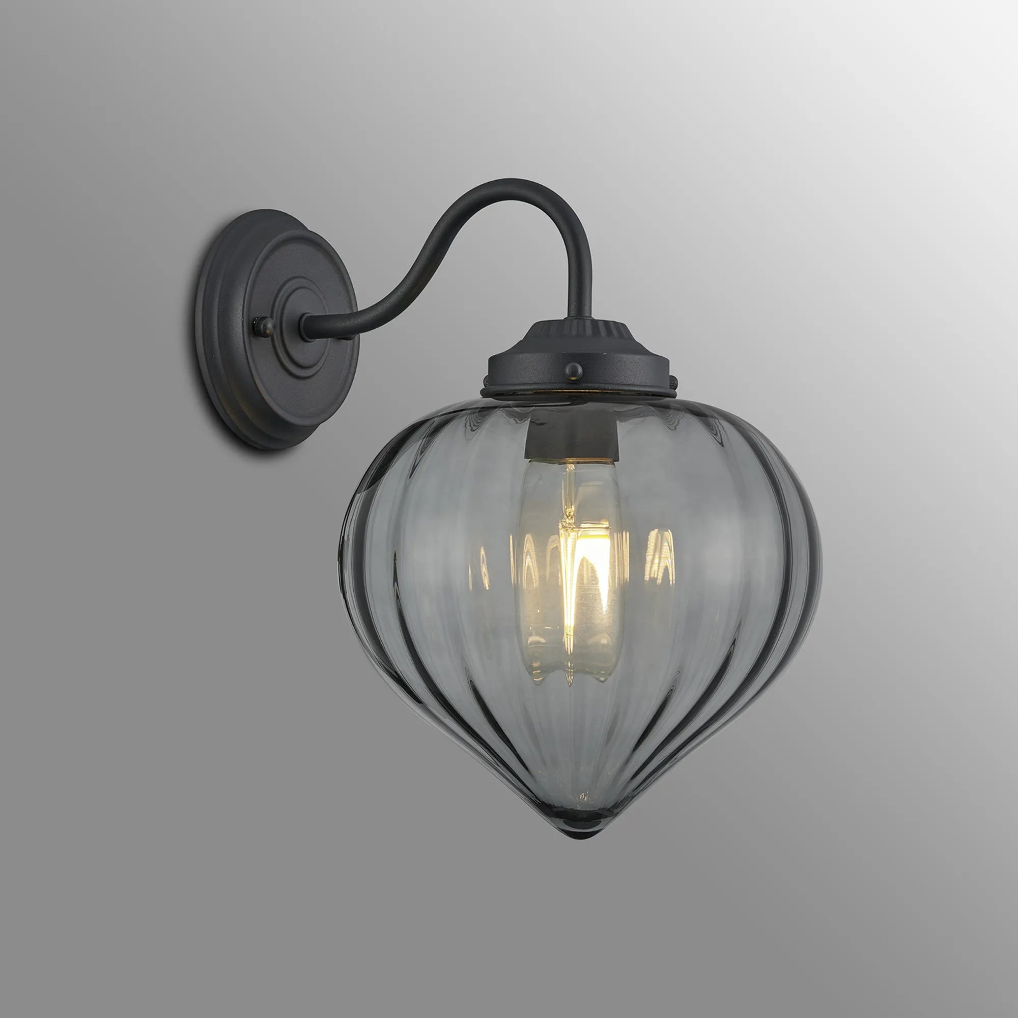 Grove Wall Light with Flower Bud Shade - Satin Black & Smoke