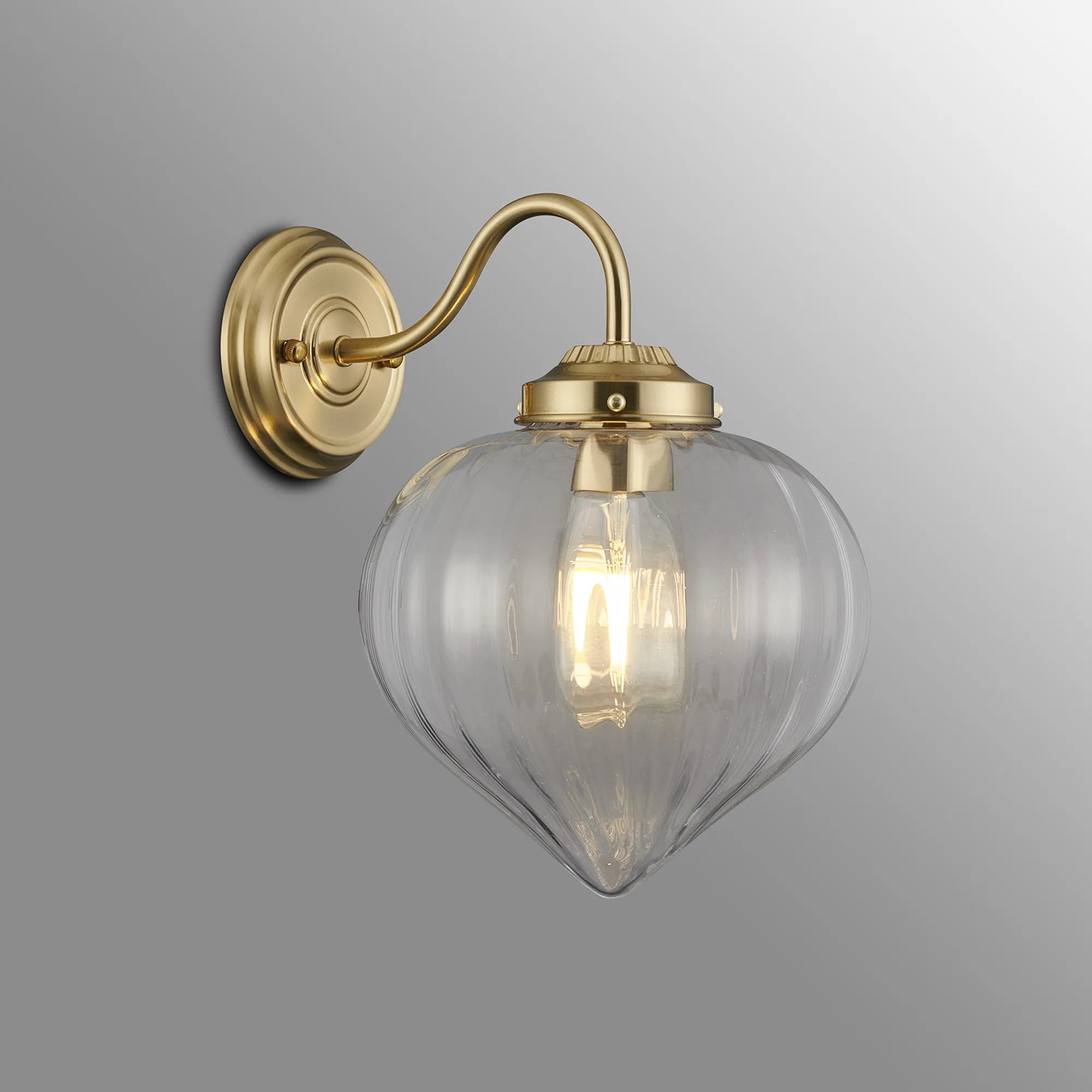 Grove Wall Light with Flower Bud Shade - Brass & Clear