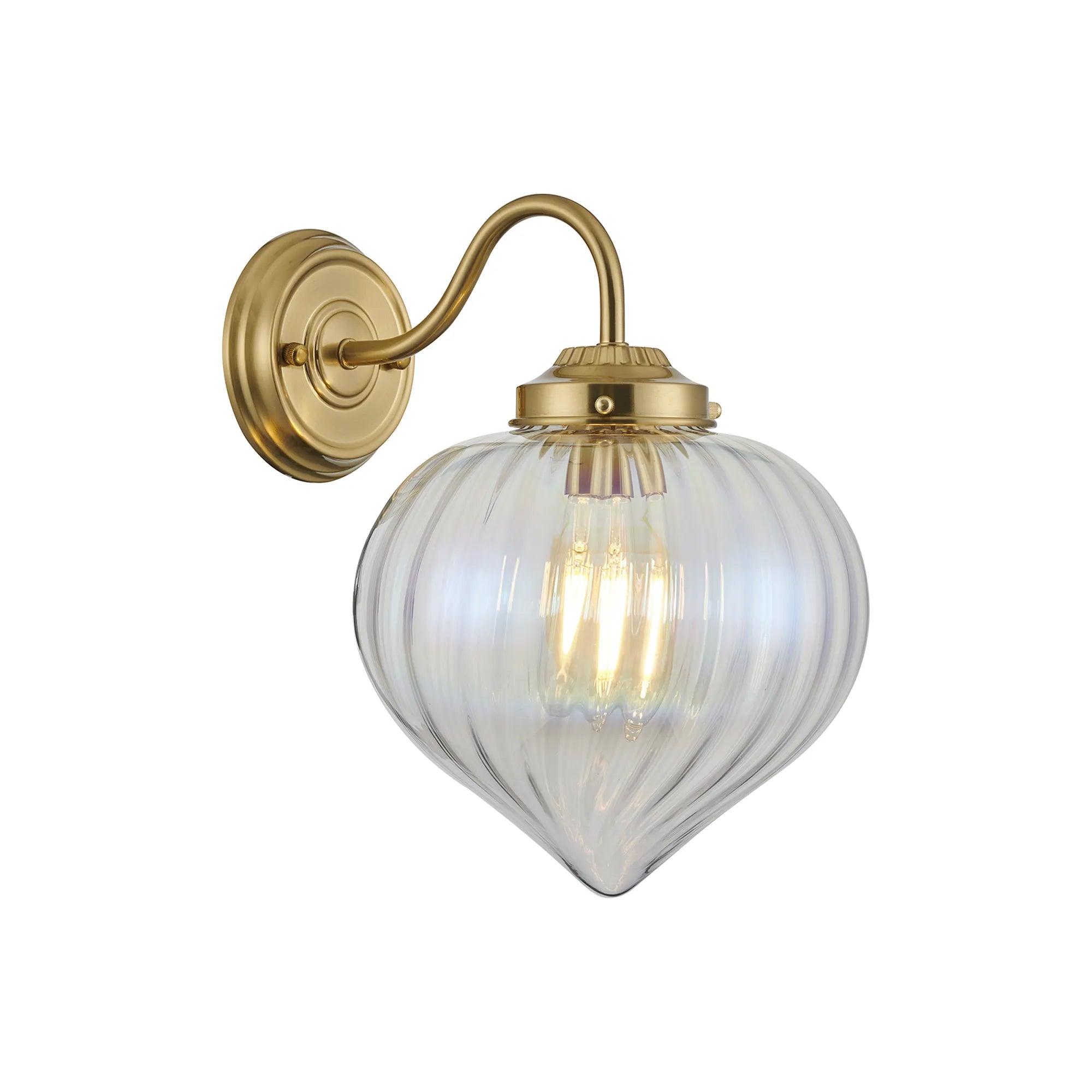 Grove Wall Light with Flower Bud Shade - Brass & Iridescent Faded