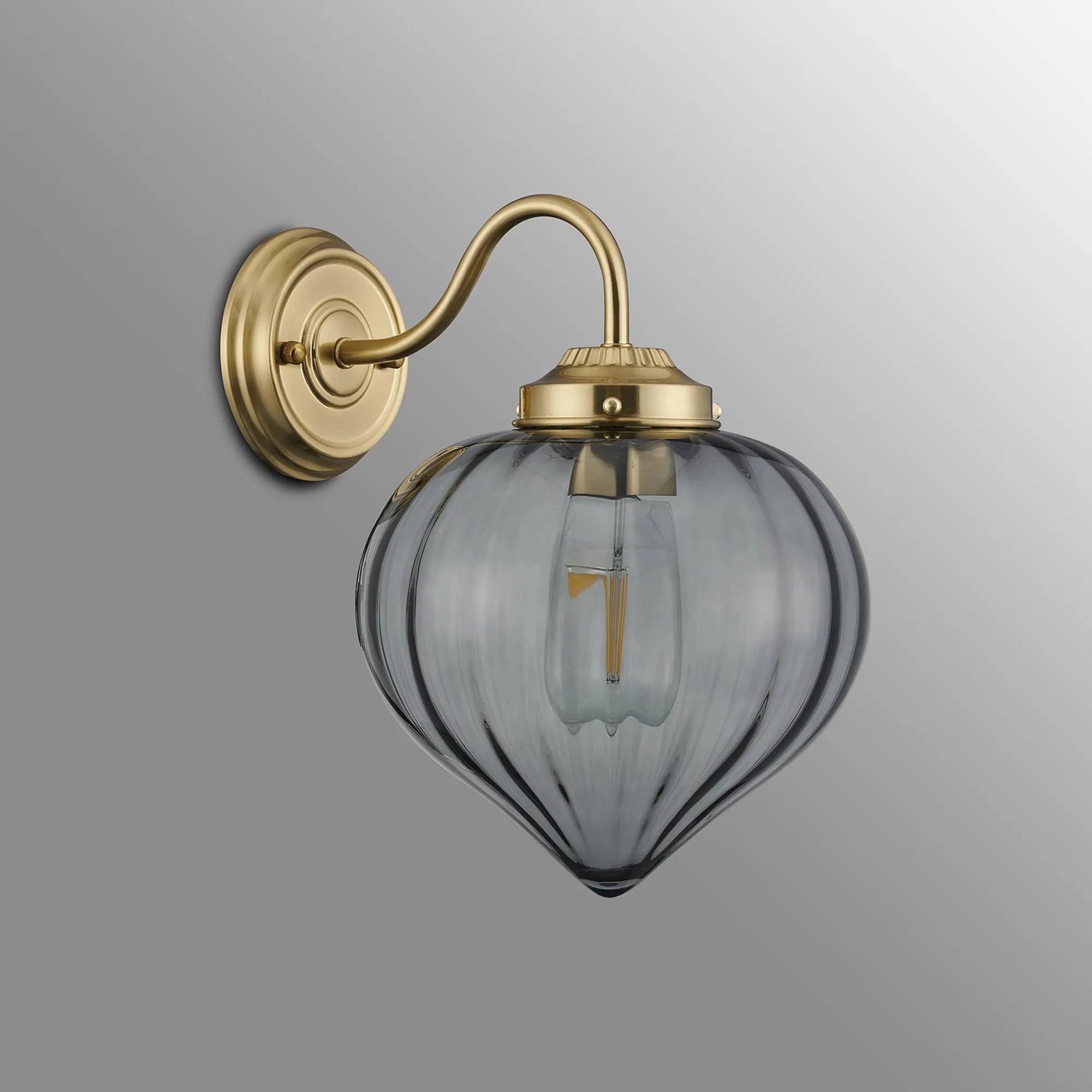 Grove Wall Light with Flower Bud Shade - Brass & Smoke