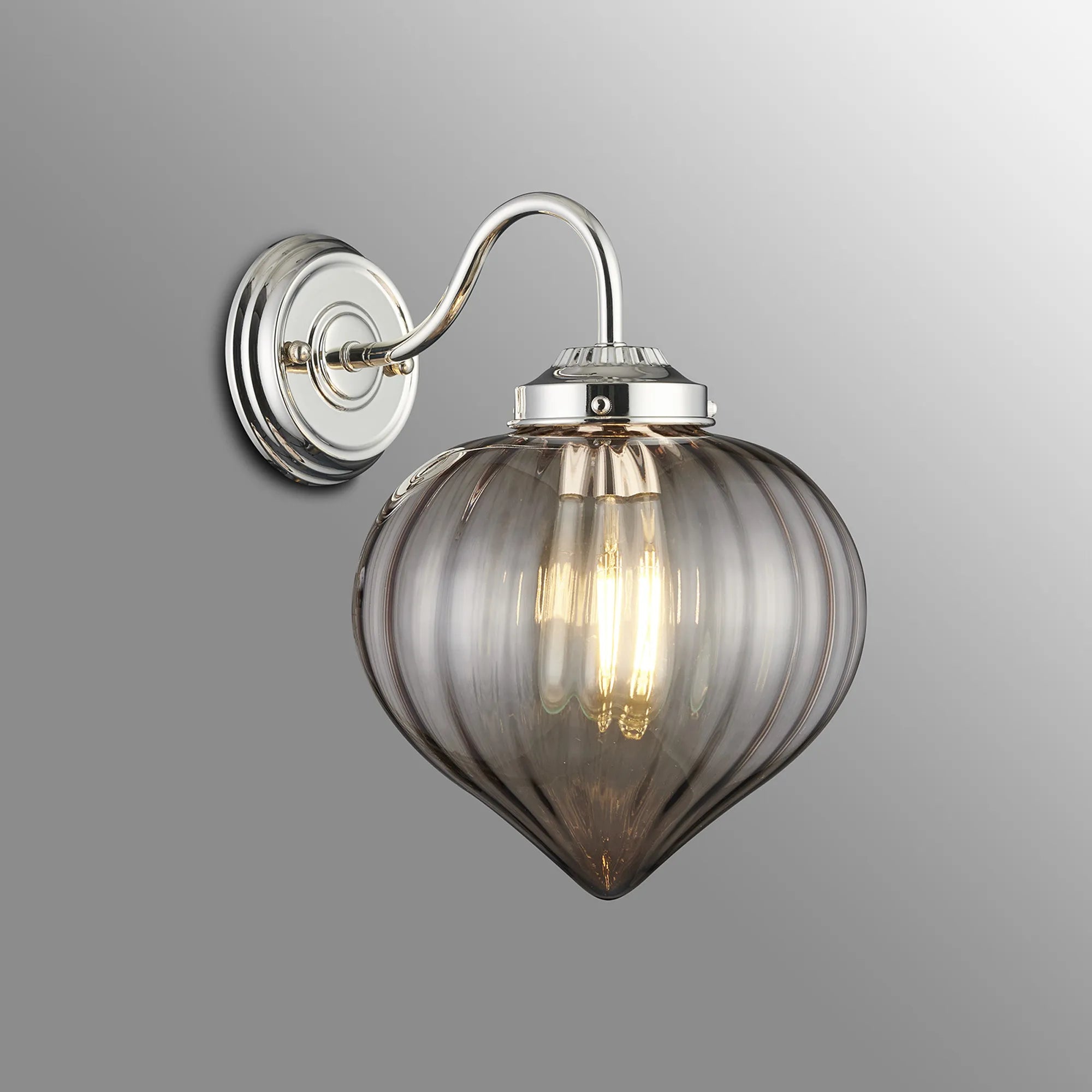 Grove Wall Light with Flower Bud Shade - Polished Nickel & Cognac