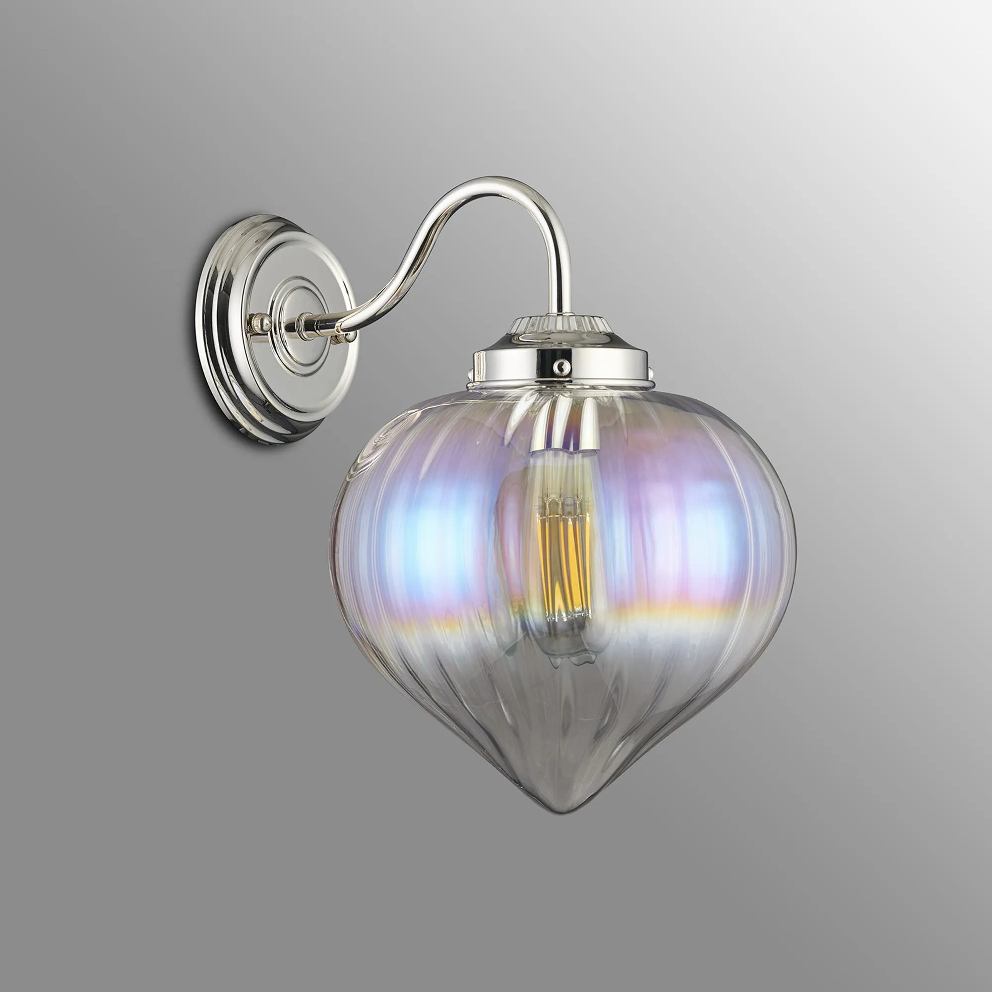 Grove Wall Light with Flower Bud Shade - Polished Nickel & Iridescent Faded