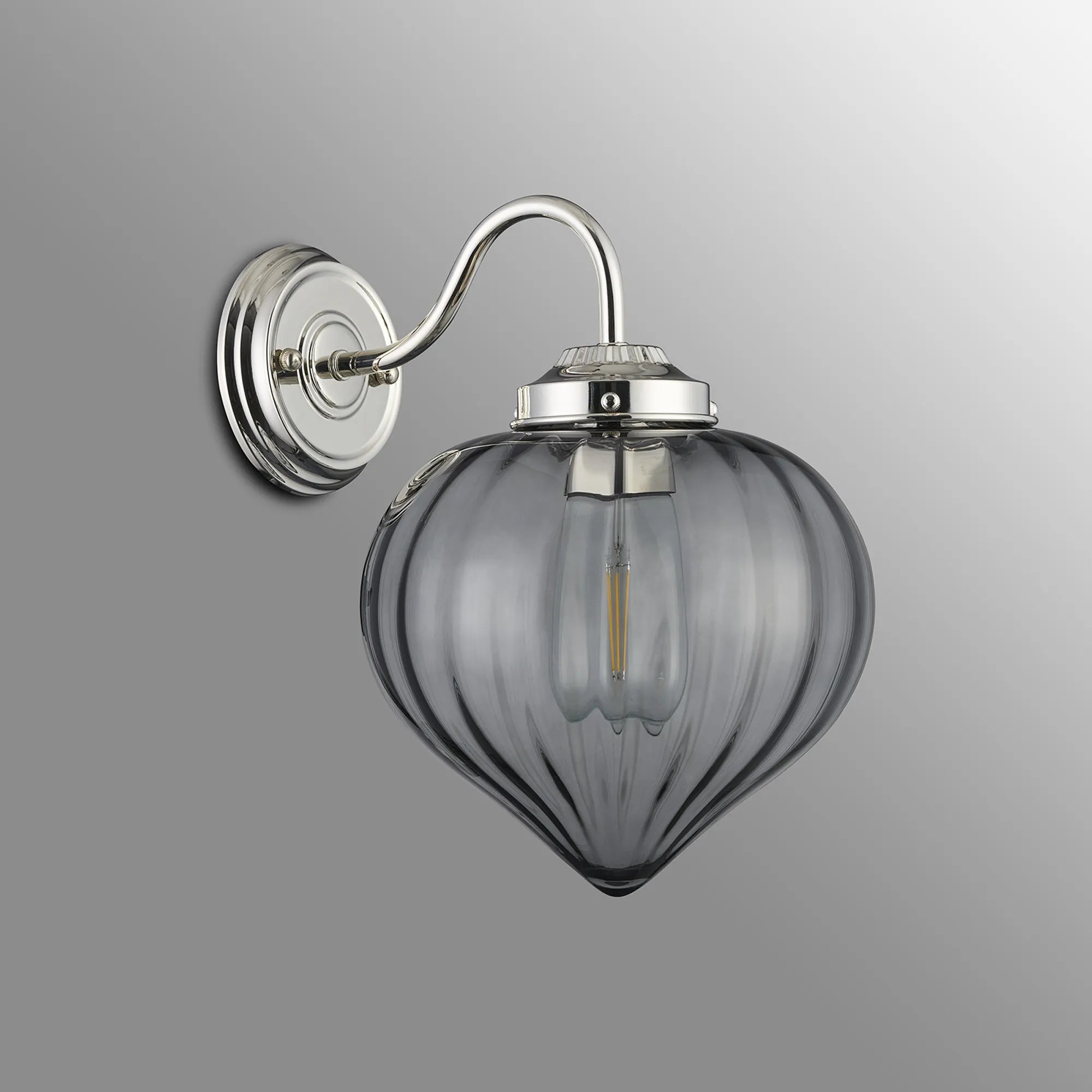 Grove Wall Light with Flower Bud Shade - Polished Nickel & Smoke