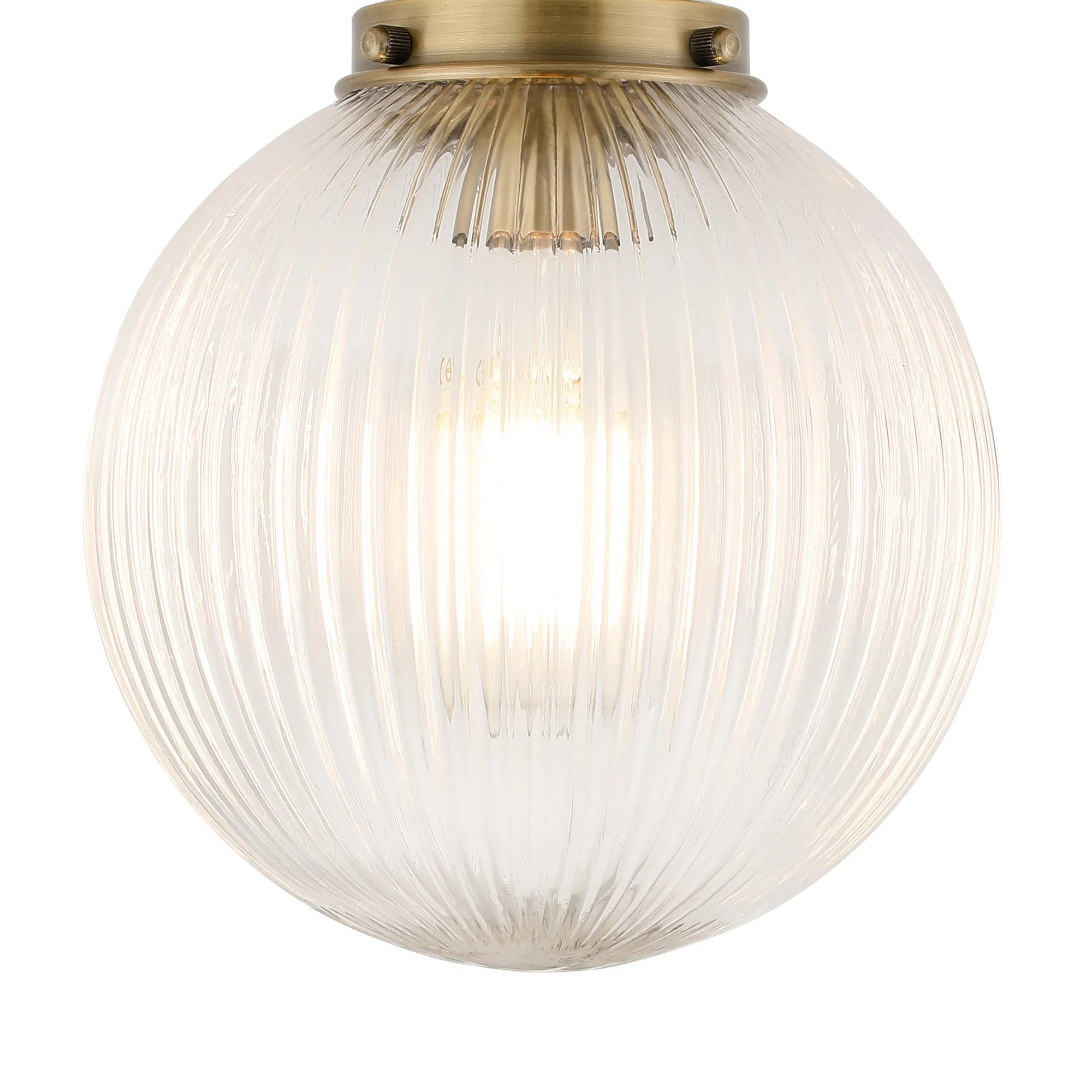 Grove Flush Ceiling Light with 20cm Acorn Ribbed Glass -Antique Brass & Clear