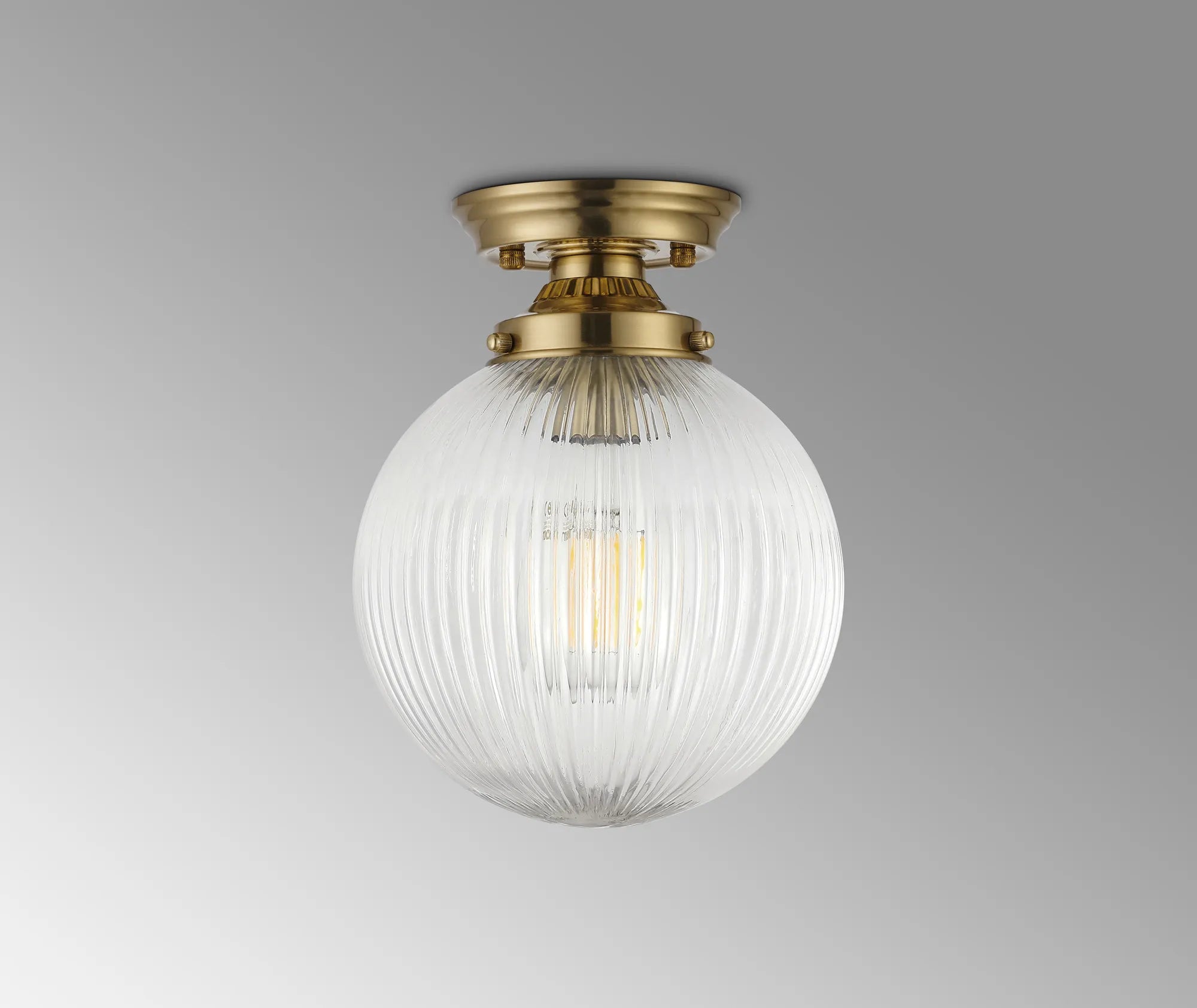 Grove Flush Ceiling Light with 20cm Acorn Ribbed Glass -Brass & Clear