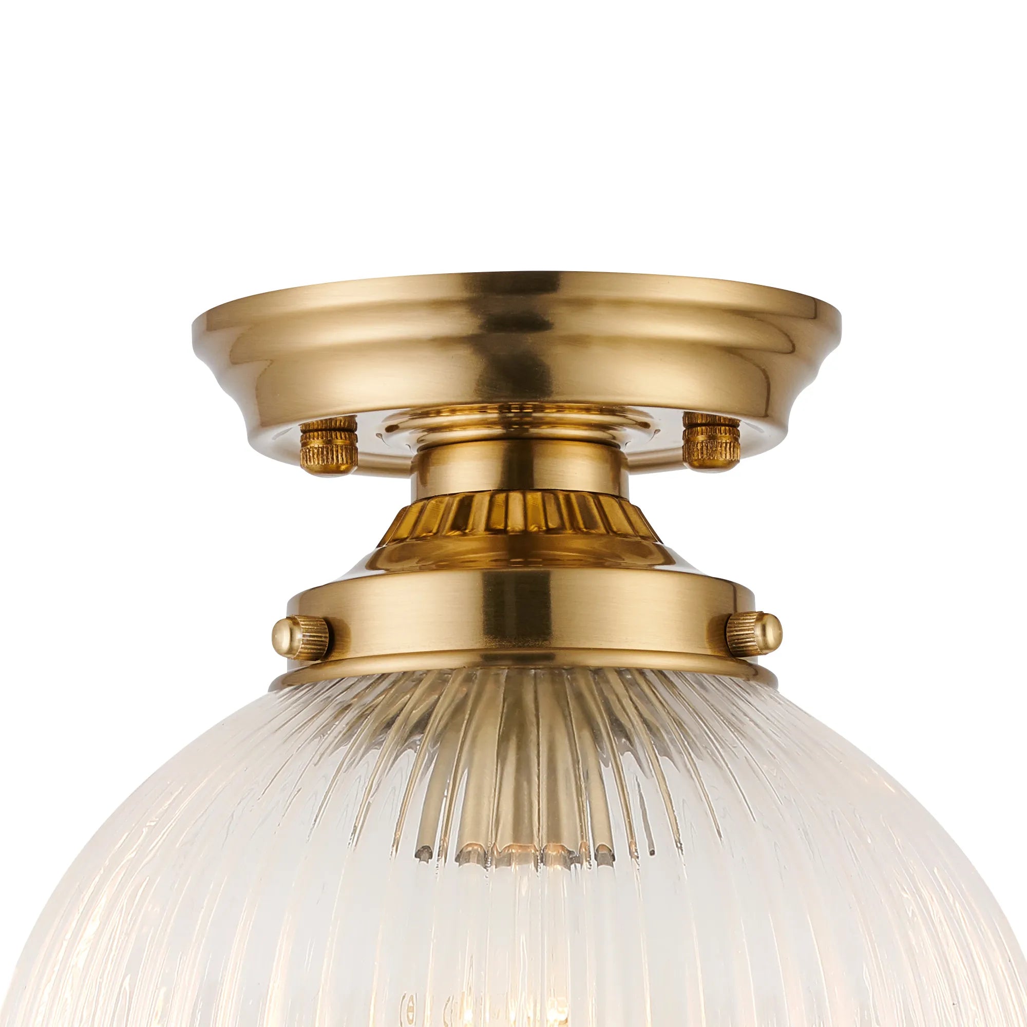 Grove Flush Ceiling Light with 20cm Acorn Ribbed Glass -Brass & Clear