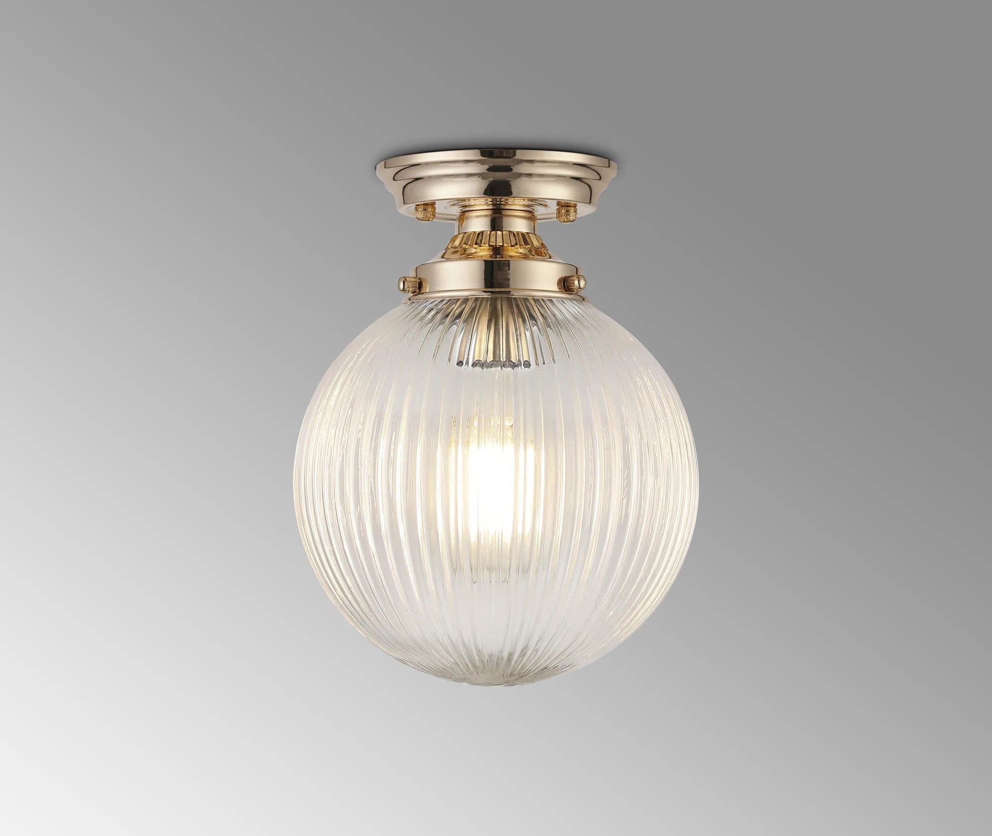 Grove Flush Ceiling Light with 20cm Acorn Ribbed Glass -French Gold & Clear