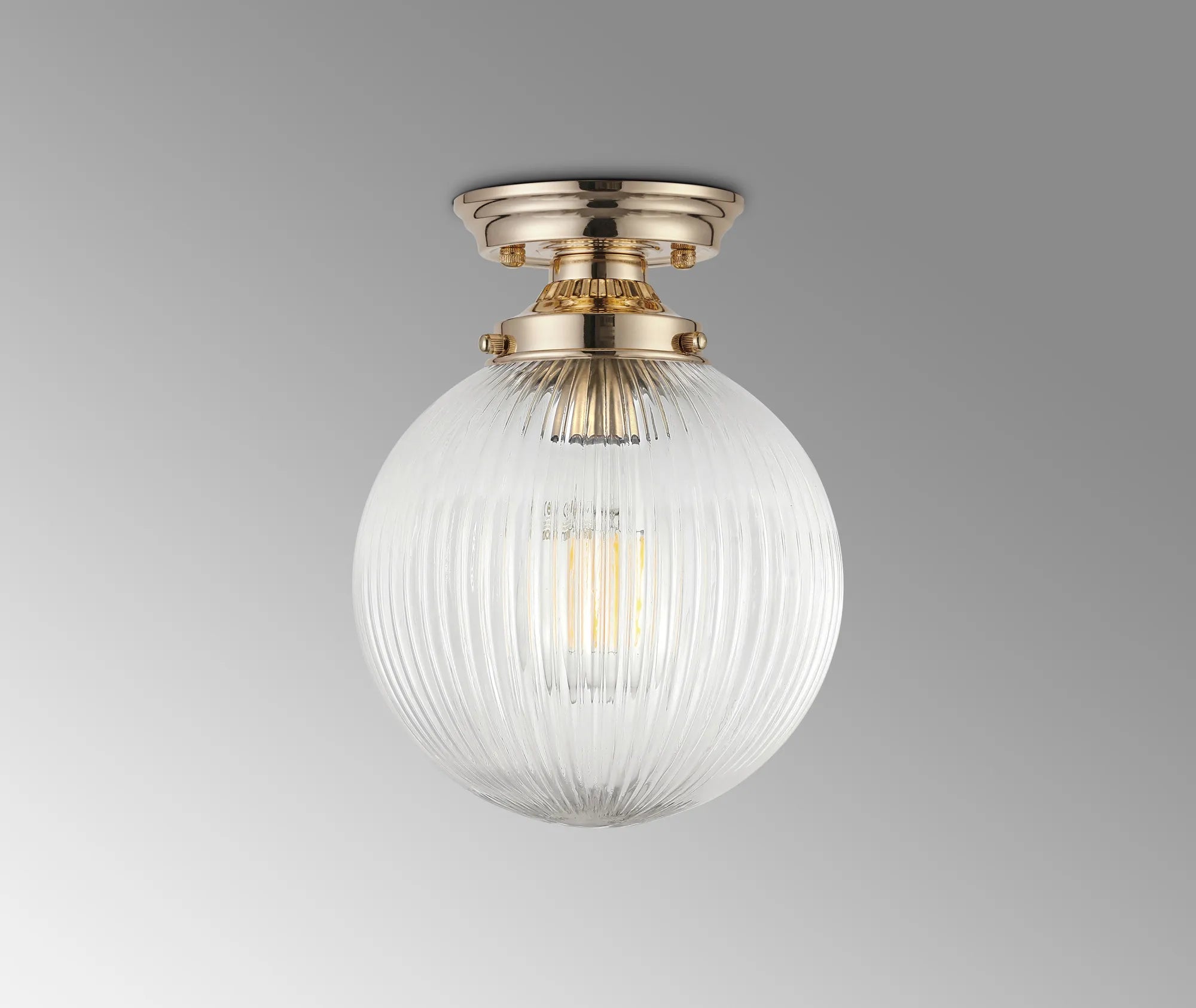 Grove Flush Ceiling Light with 20cm Acorn Ribbed Glass -French Gold & Clear