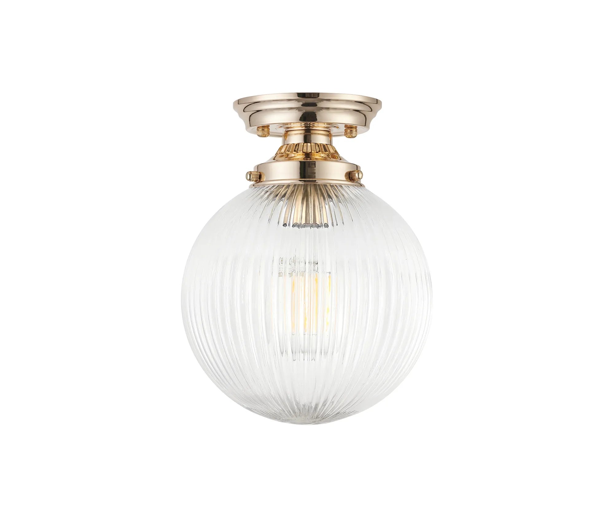 Grove Flush Ceiling Light with 20cm Acorn Ribbed Glass -French Gold & Clear