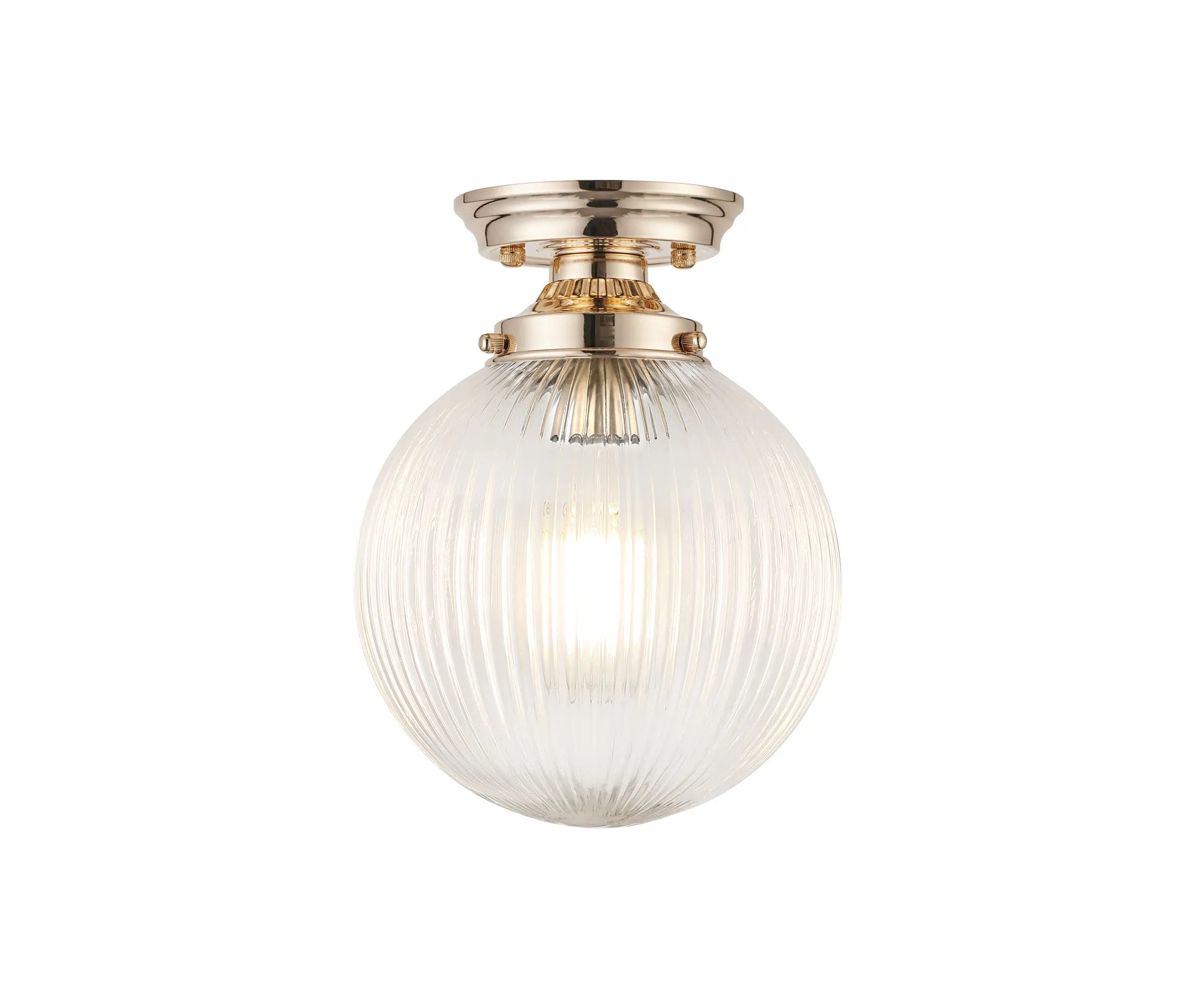 Grove Flush Ceiling Light with 20cm Acorn Ribbed Glass -French Gold & Clear