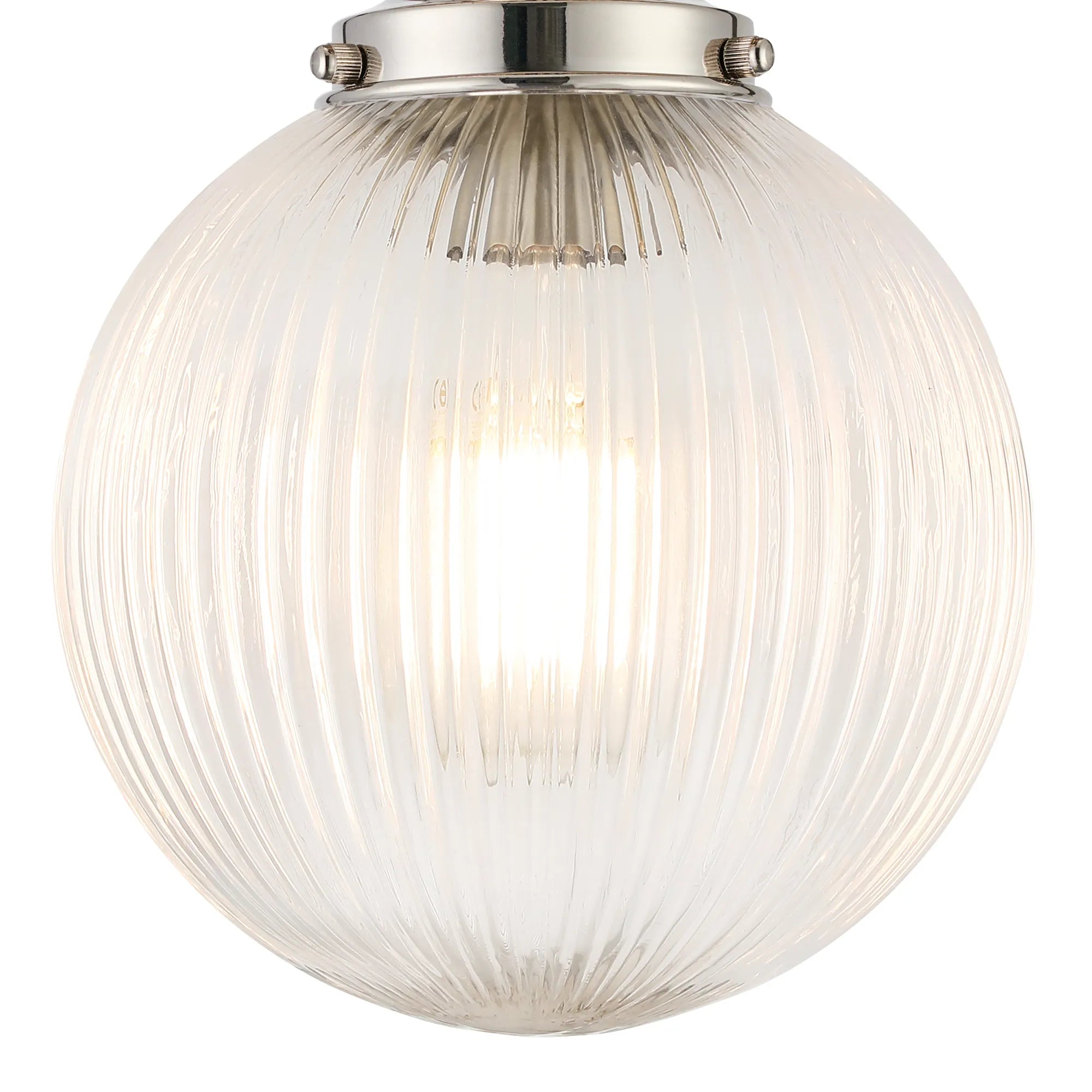 Grove Flush Ceiling Light with 20cm Acorn Ribbed Glass -Polished Nickel & Clear