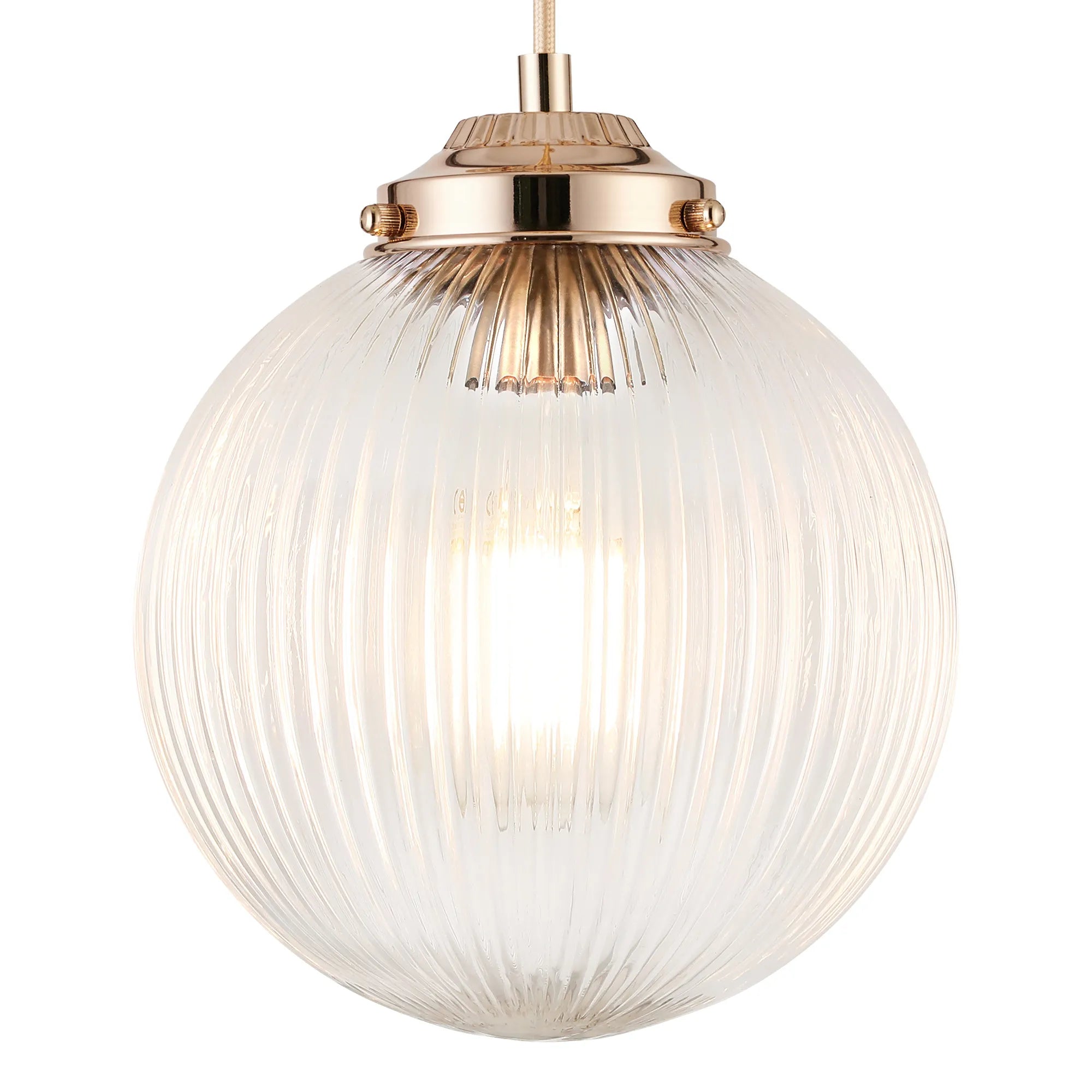 Grove Single Pendant with 20cm Acorn Ribbed Glass -French Gold & Gold Braided Braided Cable & Clear