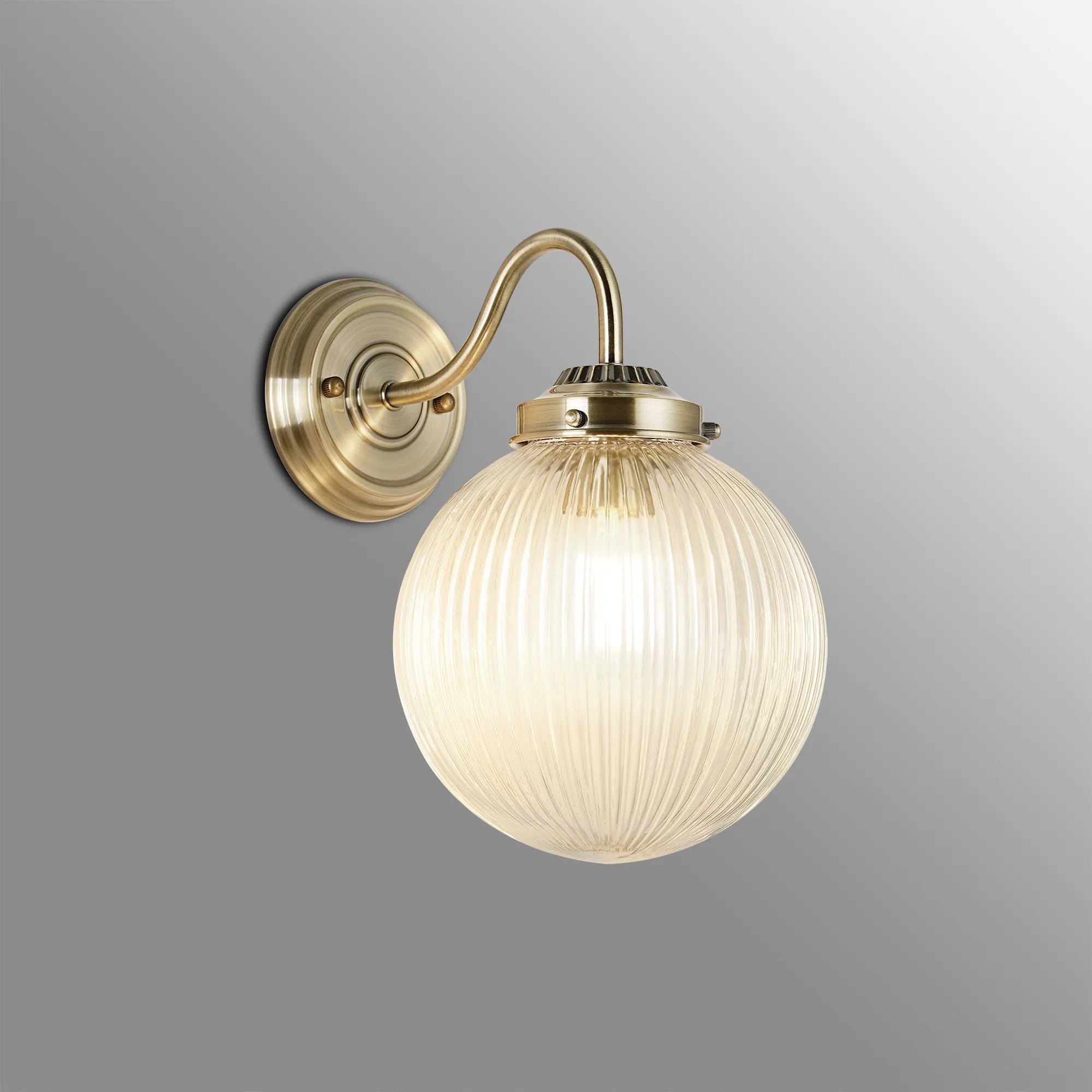 Grove Wall Light with 20cm Acorn Ribbed Glass -Antique Brass & Clear