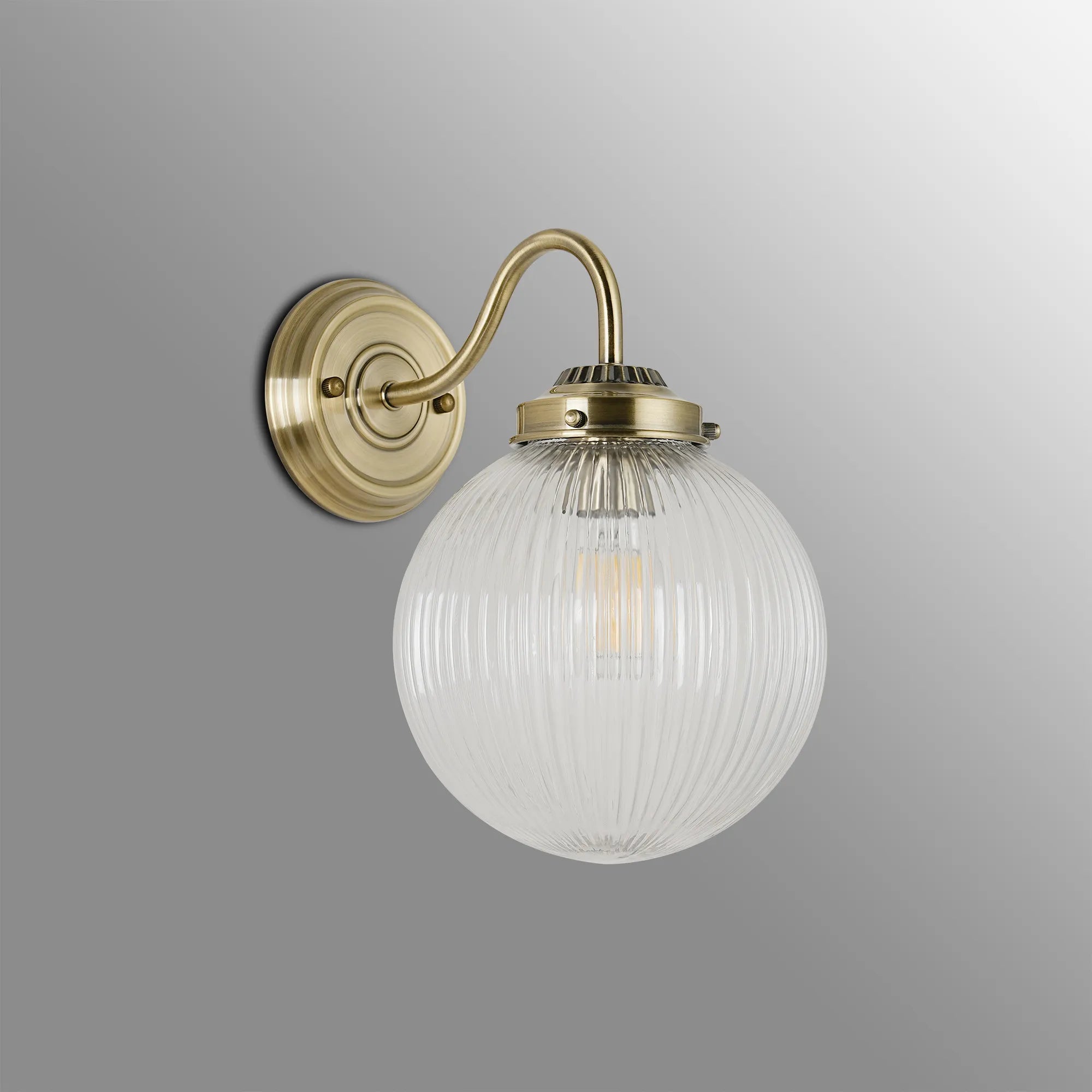 Grove Wall Light with 20cm Acorn Ribbed Glass -Antique Brass & Clear