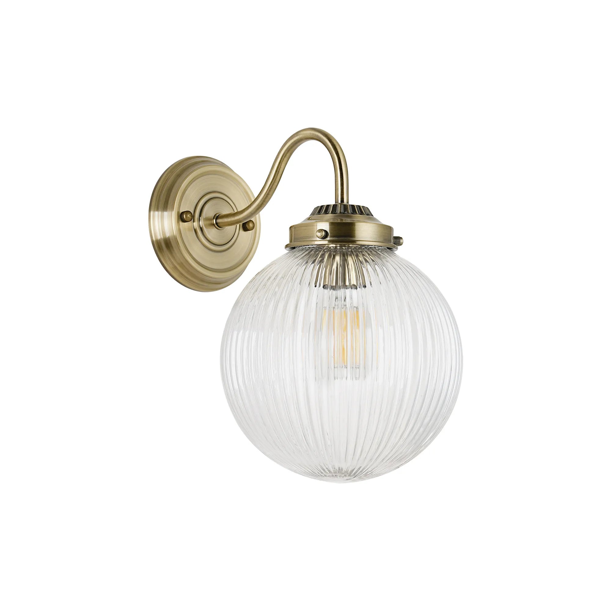 Grove Wall Light with 20cm Acorn Ribbed Glass -Antique Brass & Clear