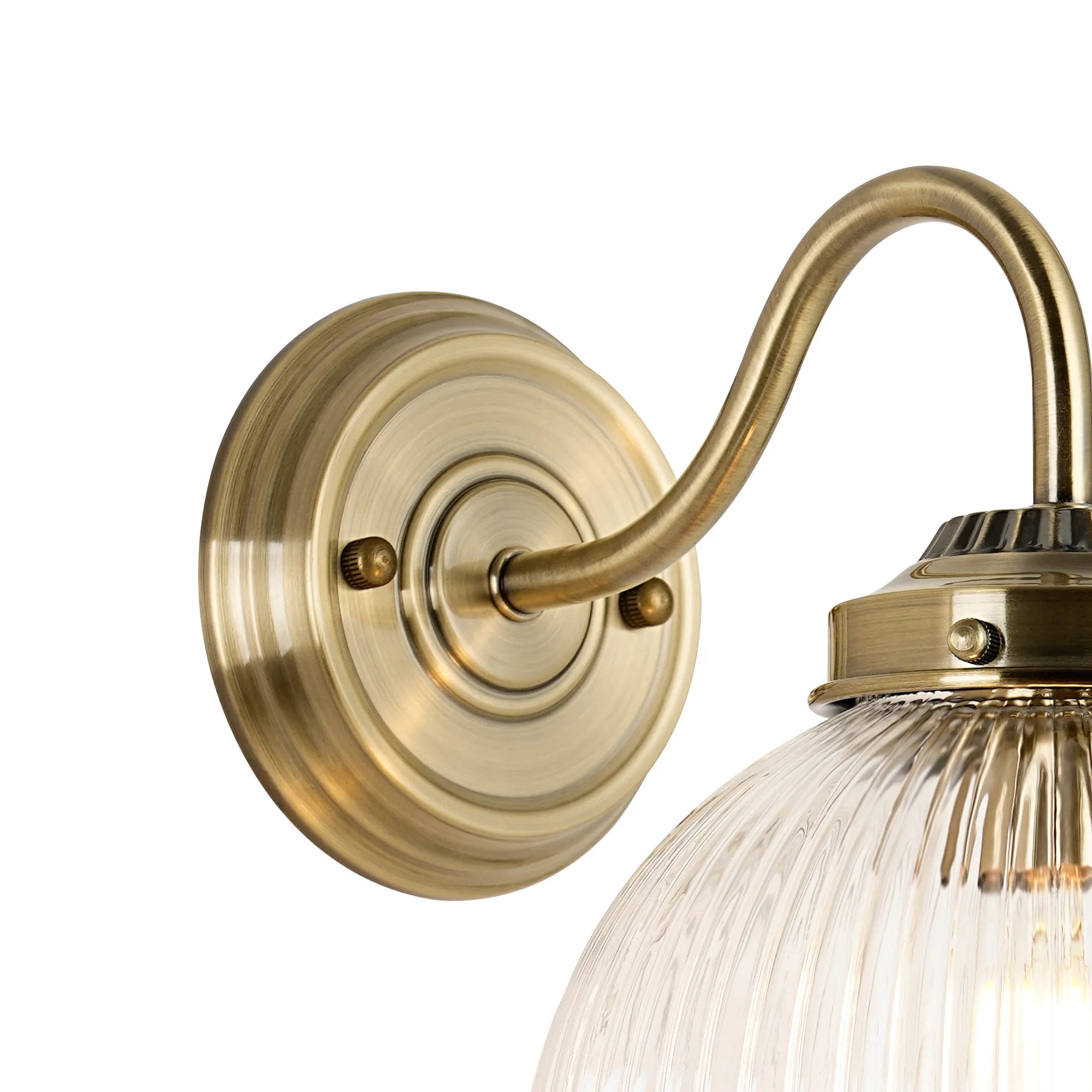 Grove Wall Light with 20cm Acorn Ribbed Glass -Antique Brass & Clear