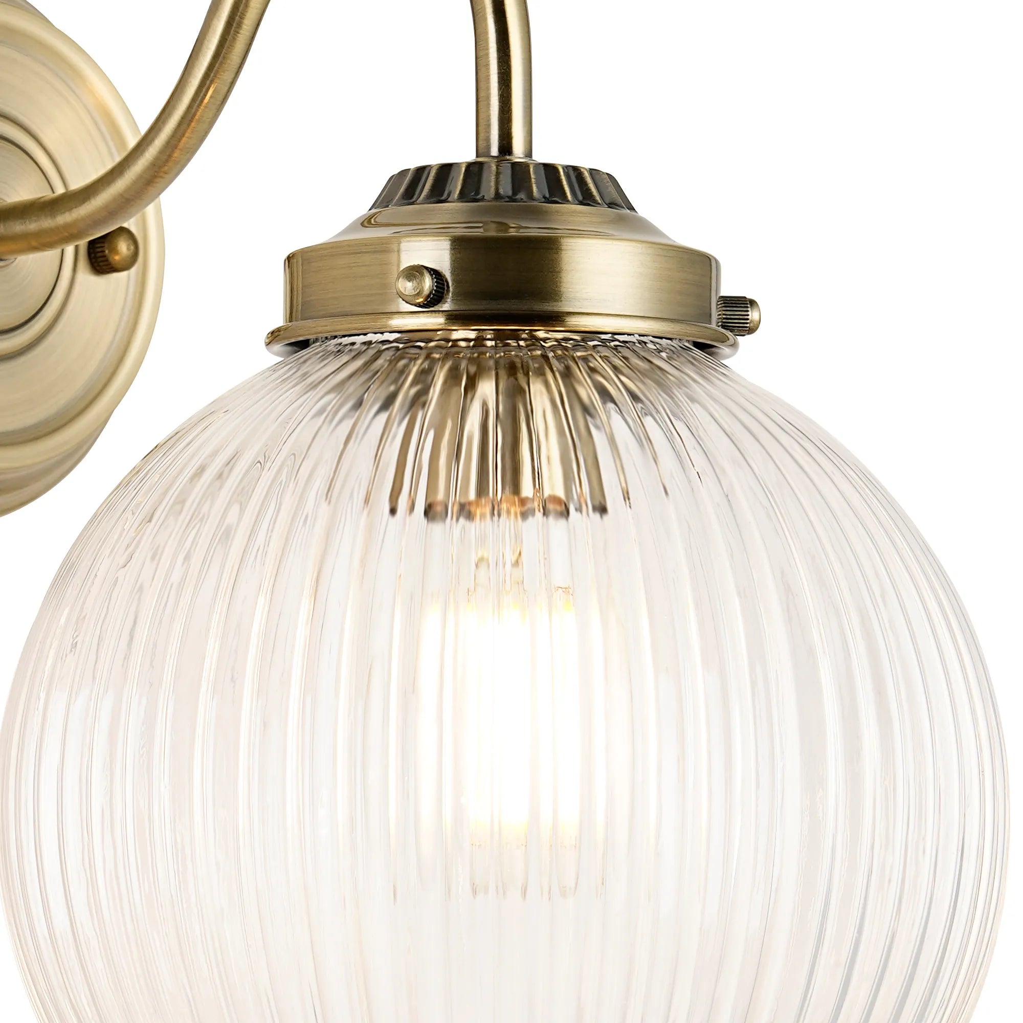 Grove Wall Light with 20cm Acorn Ribbed Glass -Antique Brass & Clear