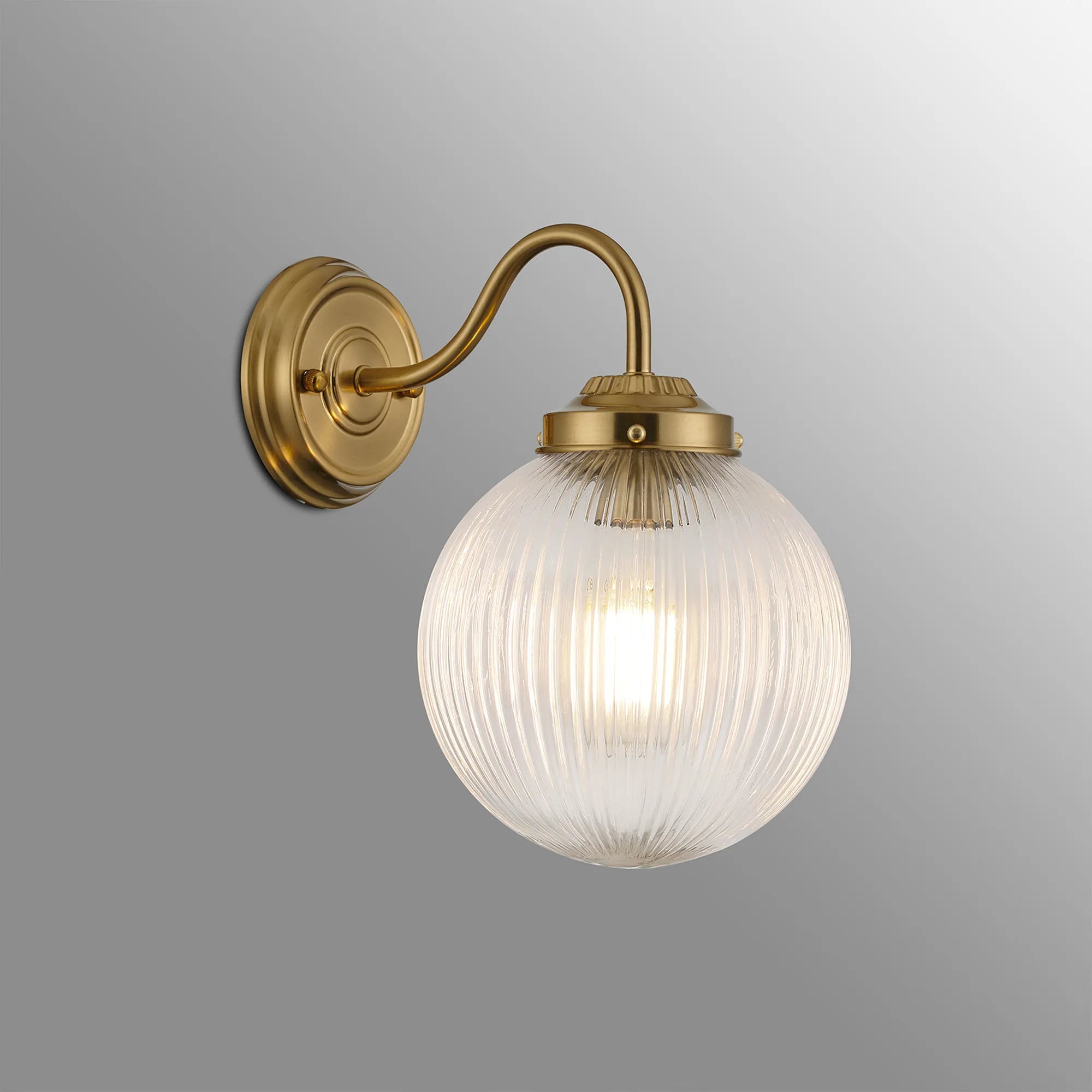 Grove Wall Light with 20cm Acorn Ribbed Glass - Brass & Clear