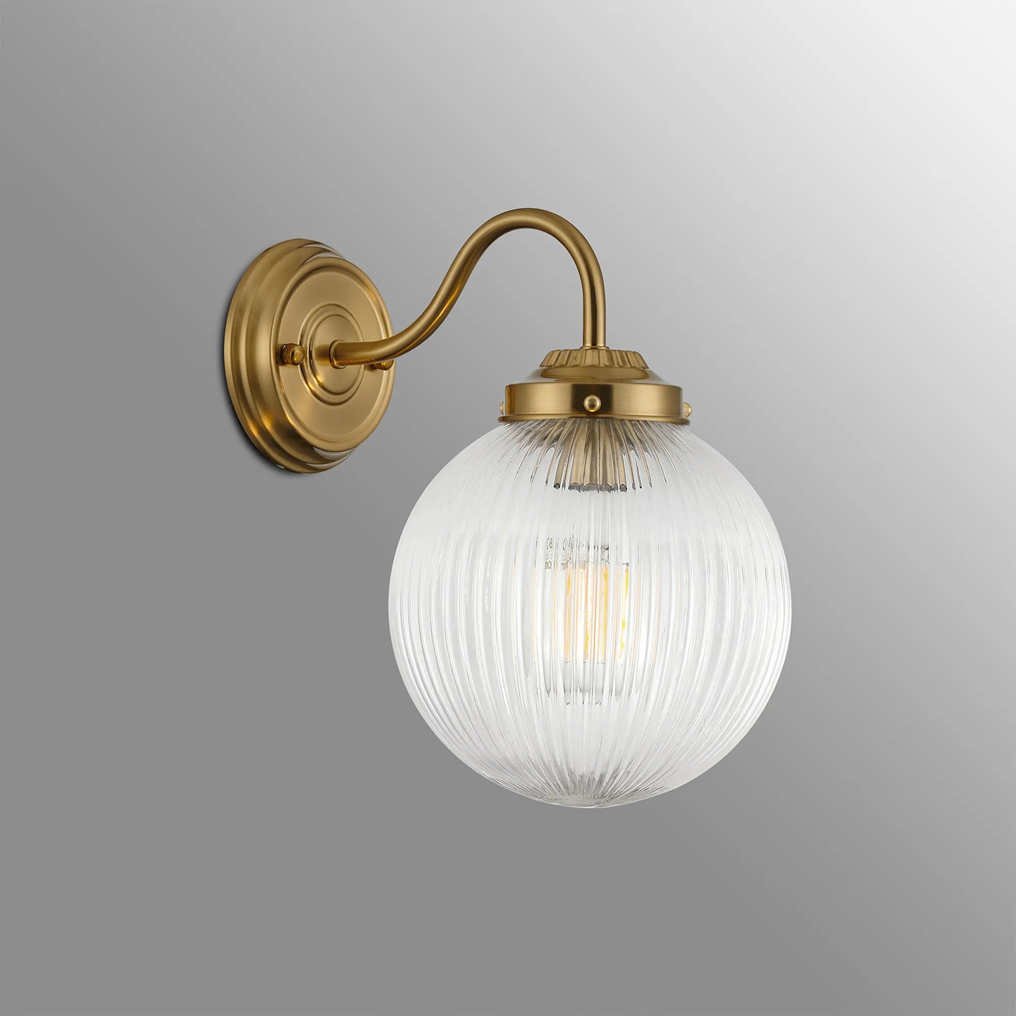 Grove Wall Light with 20cm Acorn Ribbed Glass - Brass & Clear