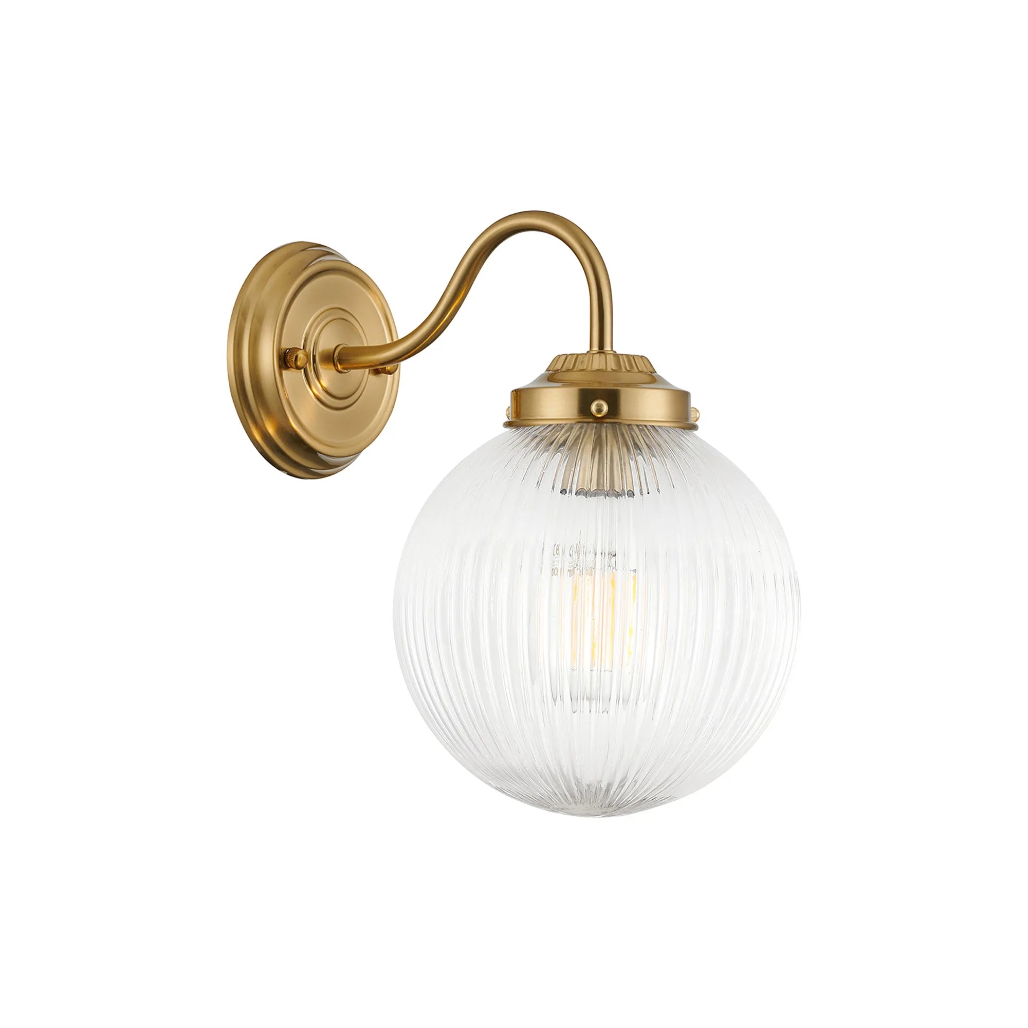 Grove Wall Light with 20cm Acorn Ribbed Glass - Brass & Clear