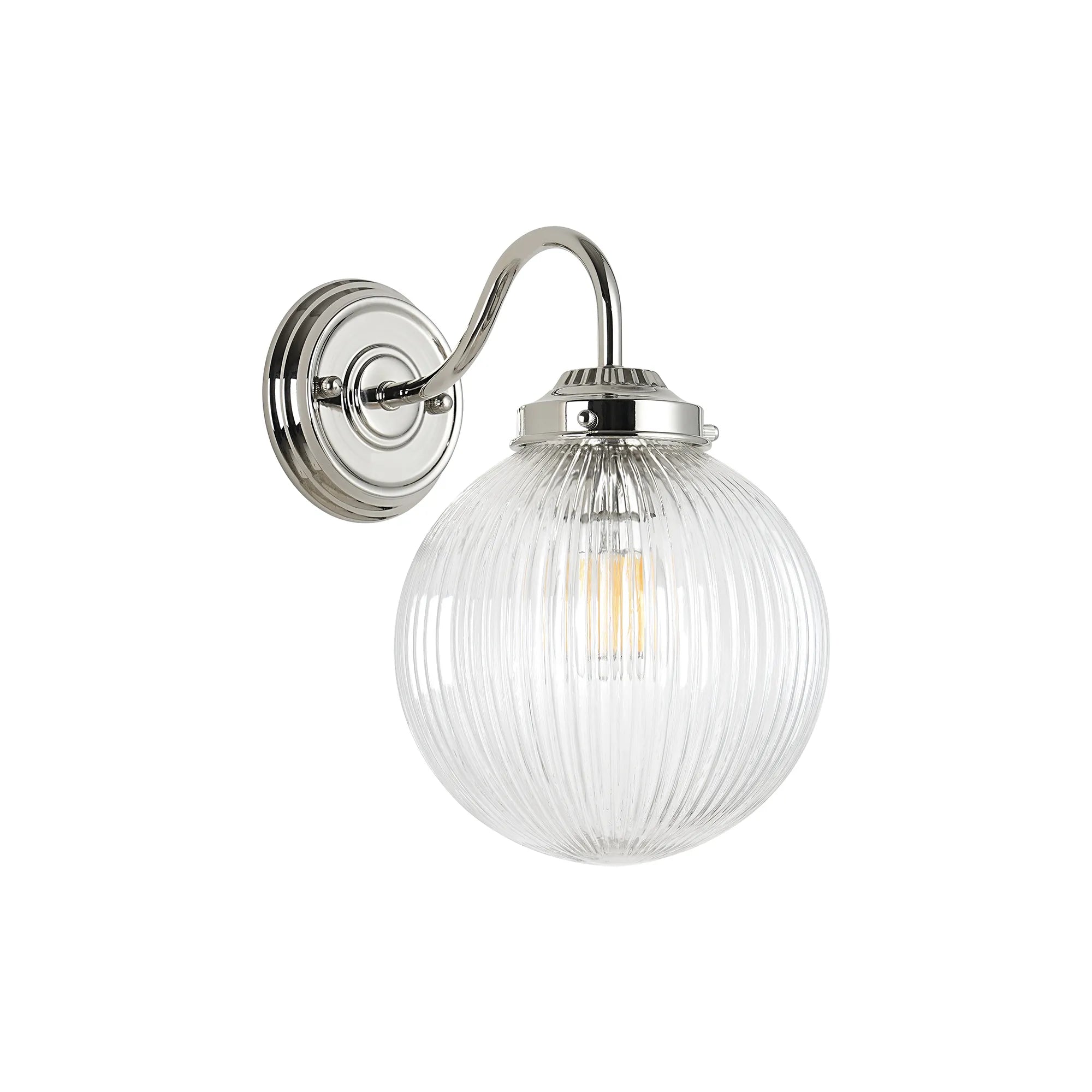 Grove Wall Light with 20cm Acorn Ribbed Glass - Polished Nickel & Clear