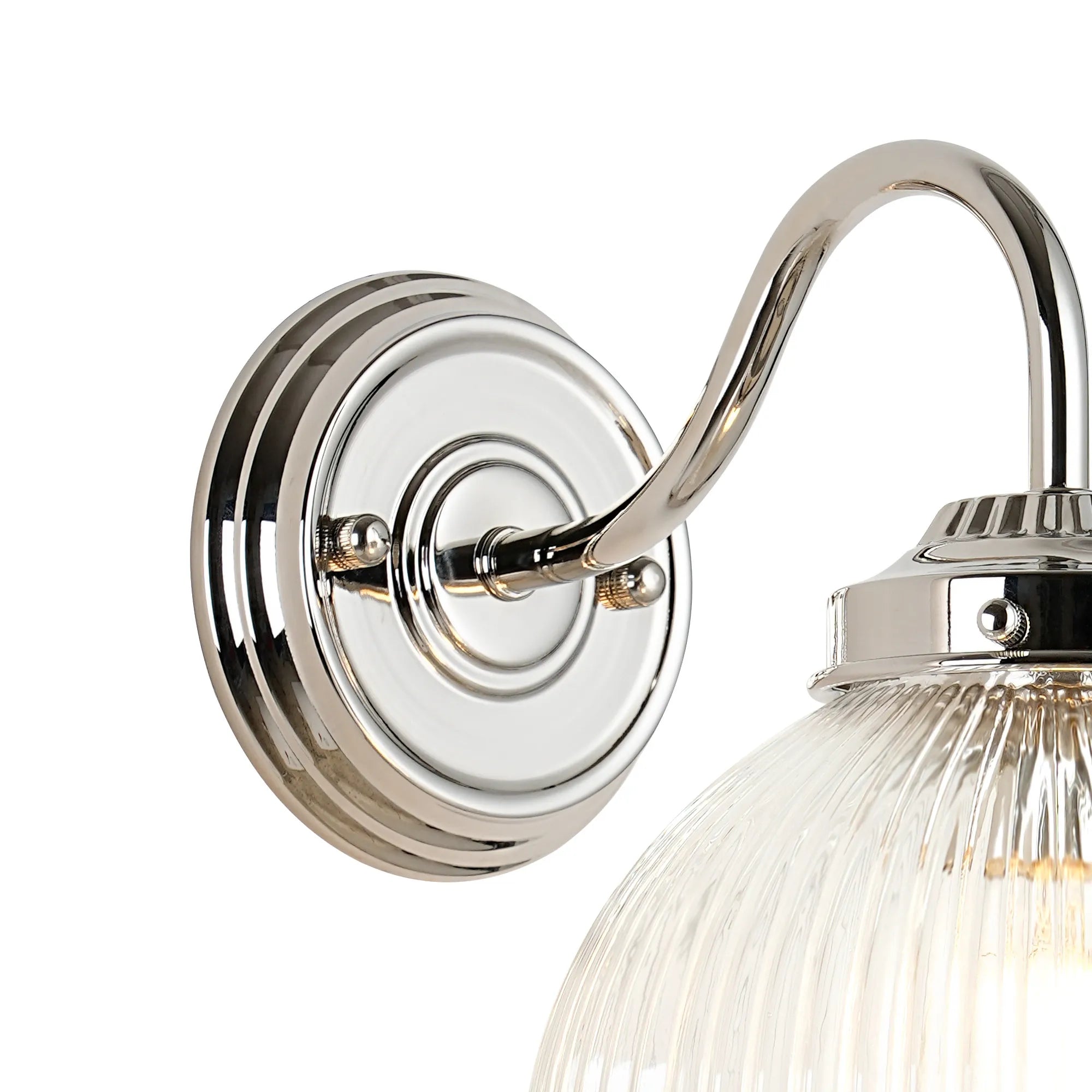 Grove Wall Light with 20cm Acorn Ribbed Glass - Polished Nickel & Clear