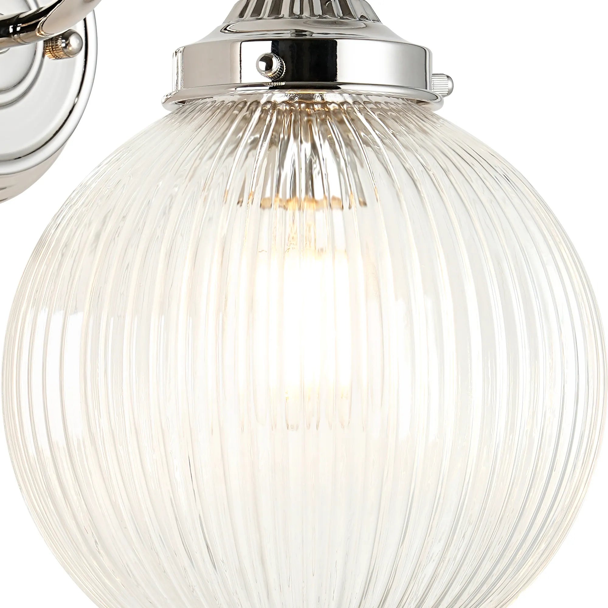 Grove Wall Light with 20cm Acorn Ribbed Glass - Polished Nickel & Clear