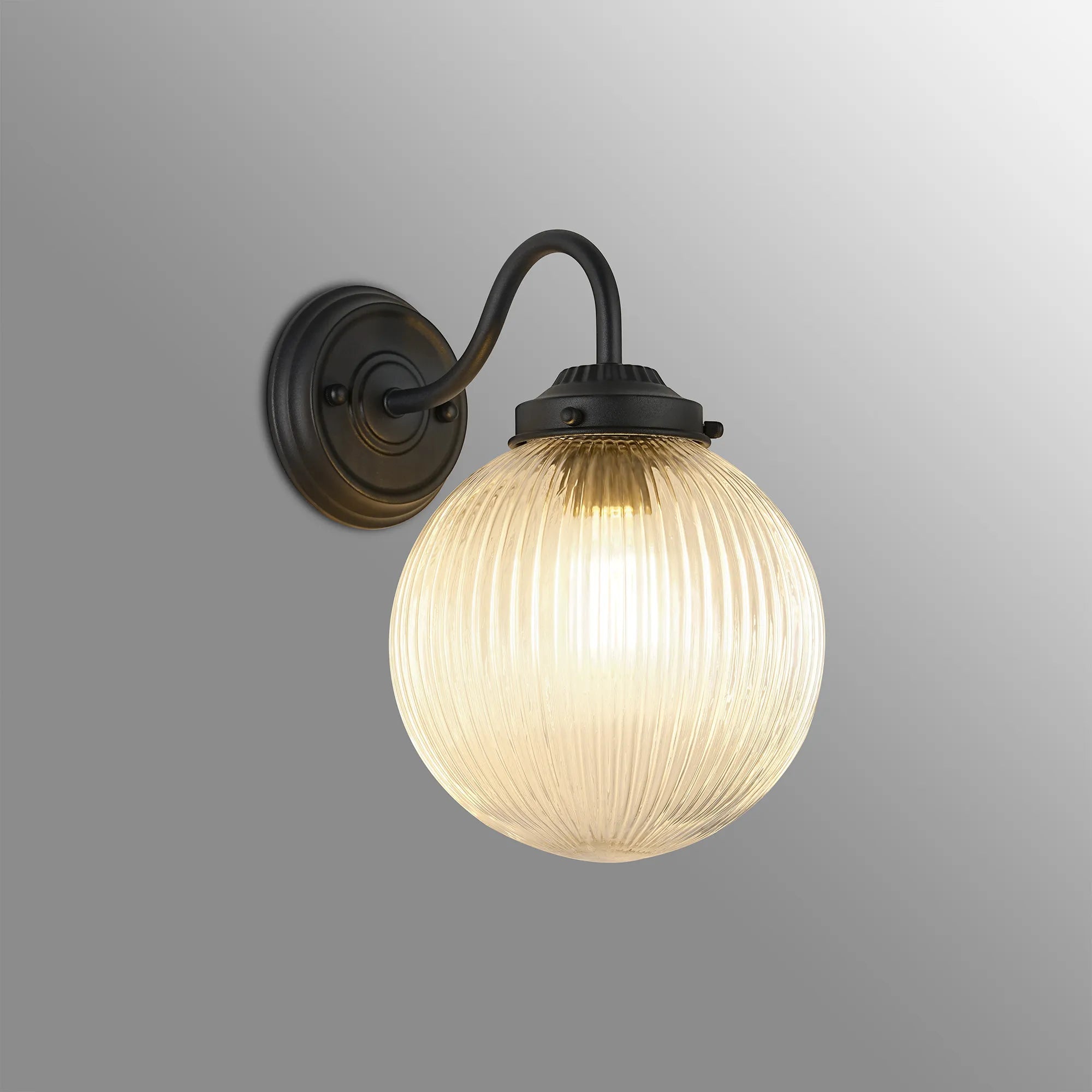 Grove Wall Light with 20cm Acorn Ribbed Glass - Satin Black & Clear
