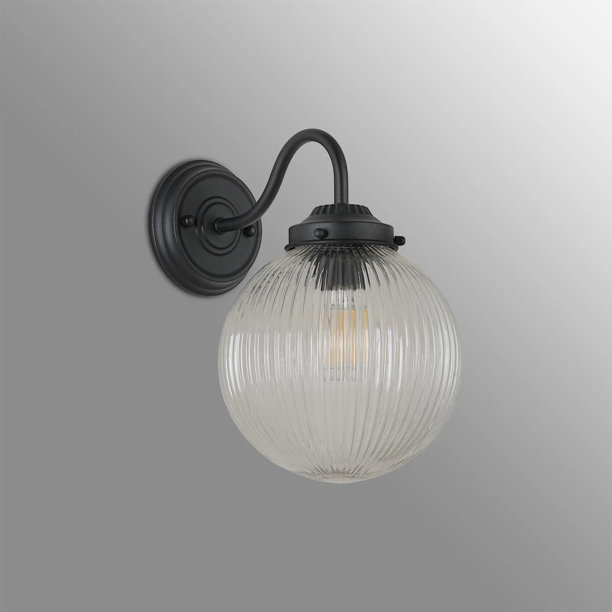 Grove Wall Light with 20cm Acorn Ribbed Glass - Satin Black & Clear