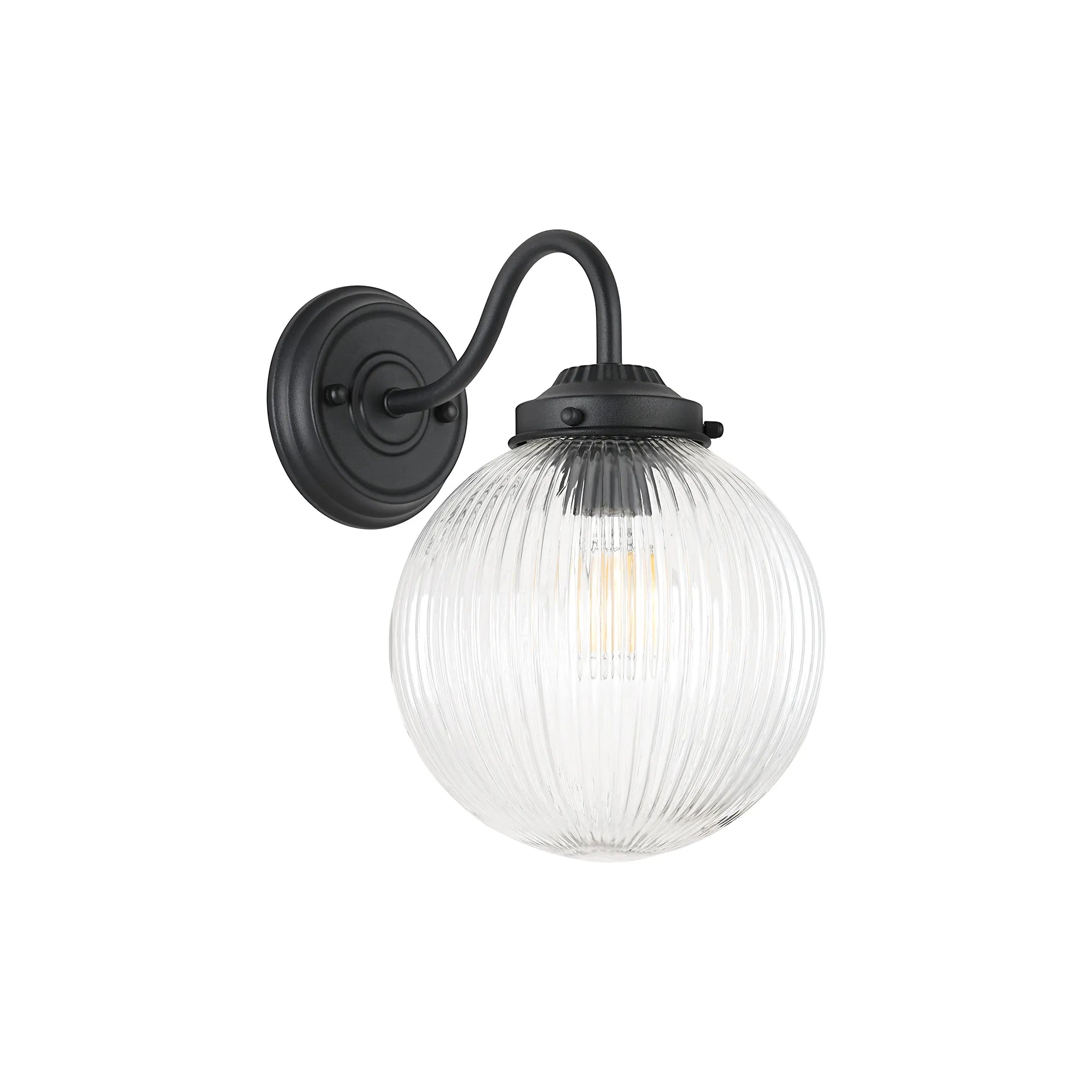 Grove Wall Light with 20cm Acorn Ribbed Glass - Satin Black & Clear
