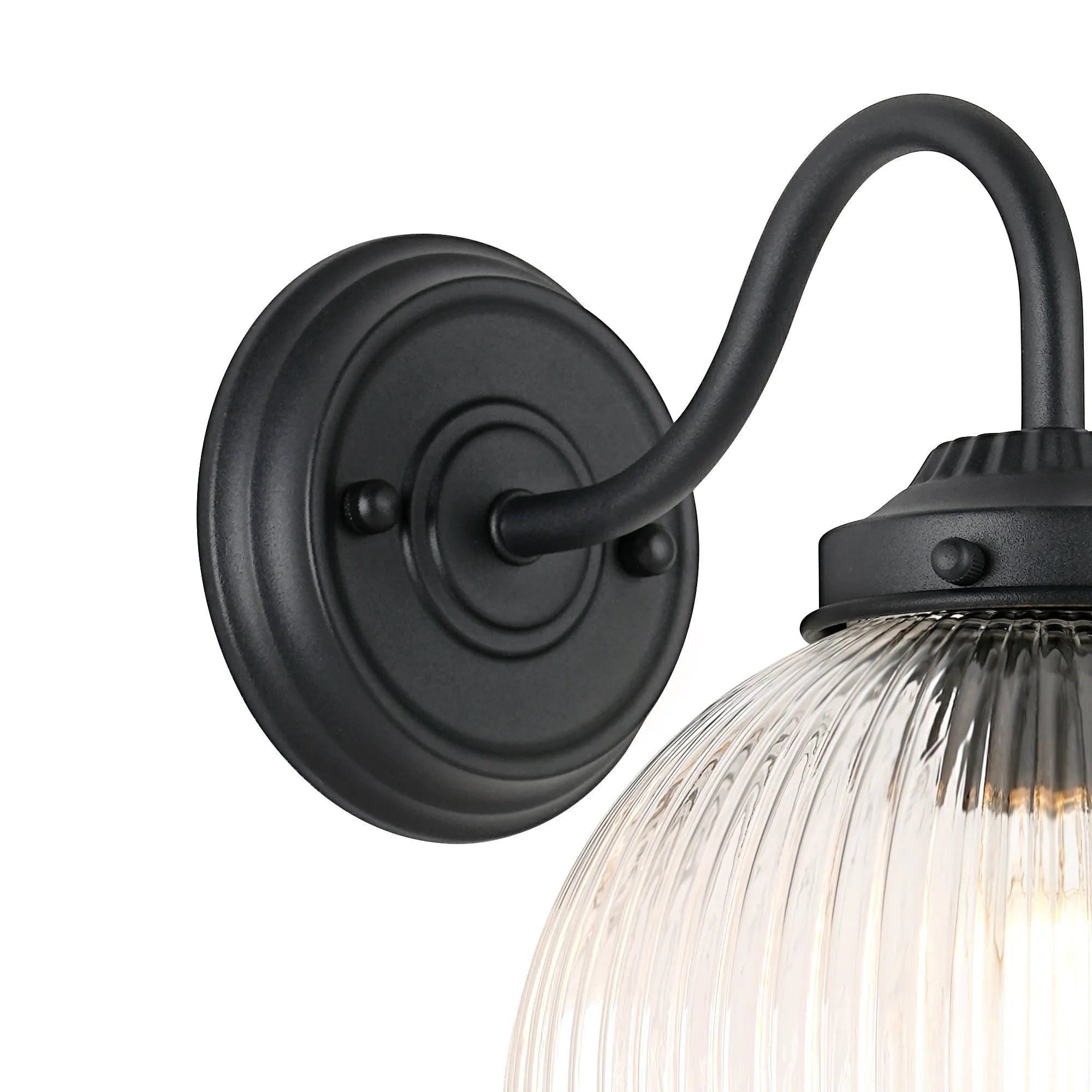 Grove Wall Light with 20cm Acorn Ribbed Glass - Satin Black & Clear