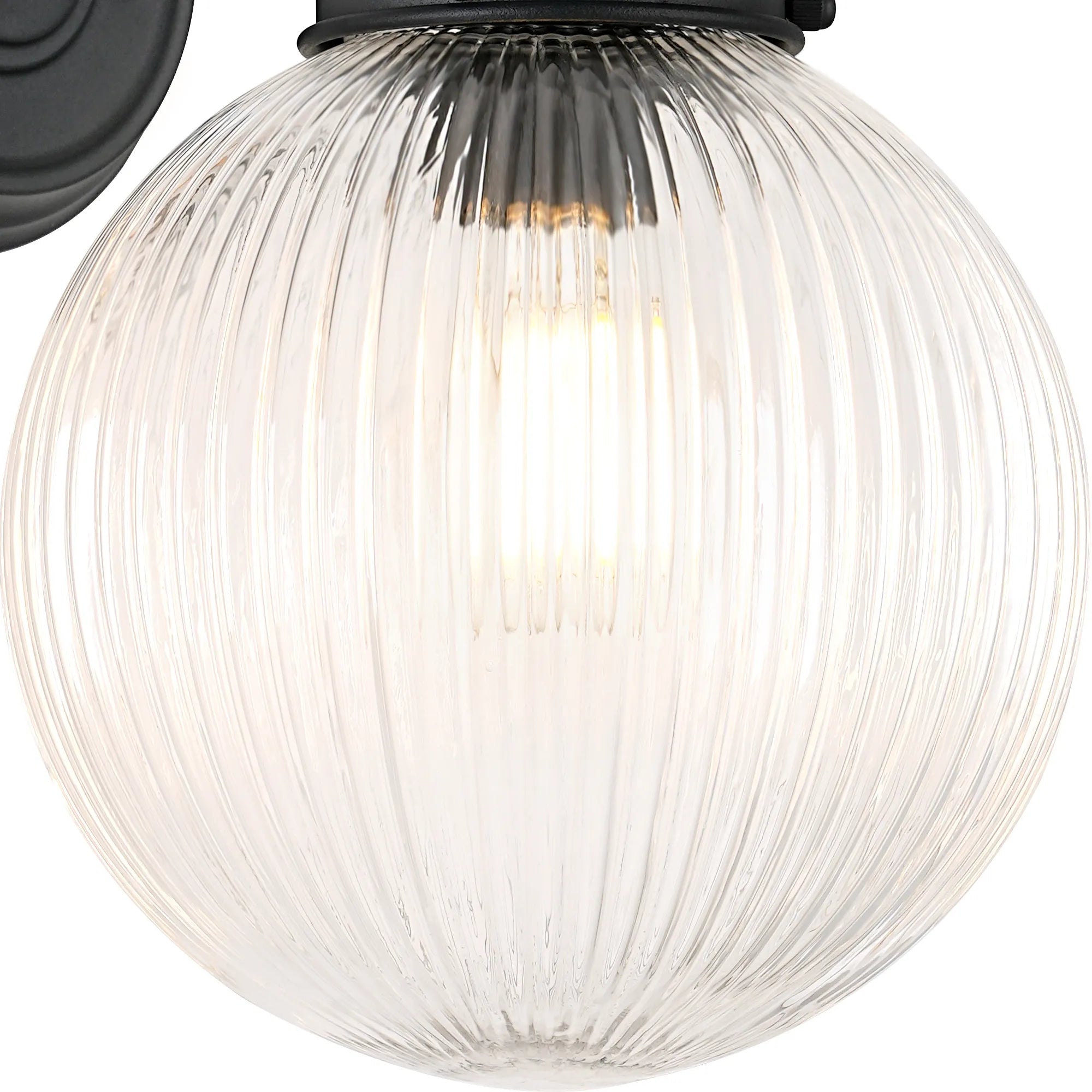 Grove Wall Light with 20cm Acorn Ribbed Glass - Satin Black & Clear