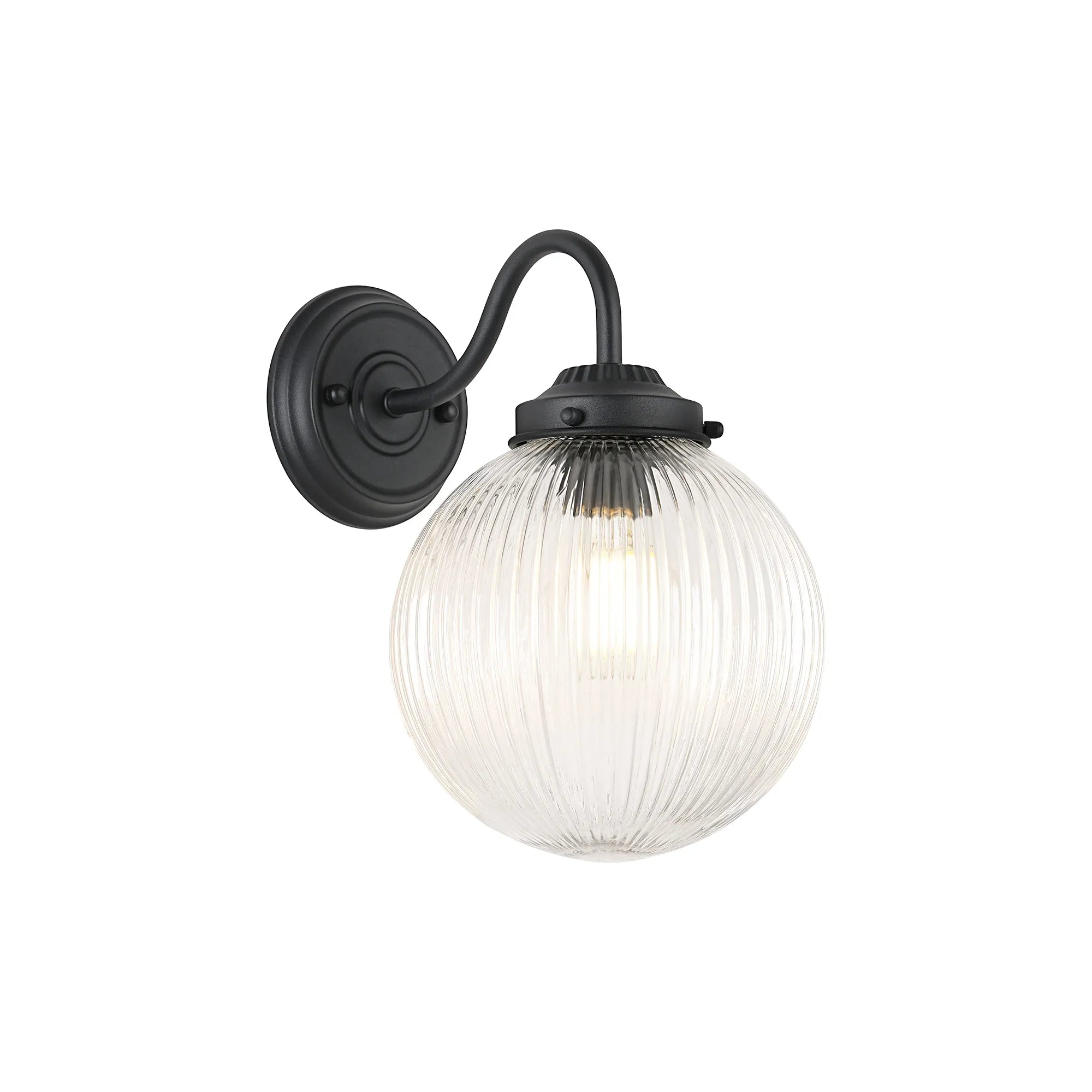 Grove Wall Light with 20cm Acorn Ribbed Glass - Satin Black & Clear