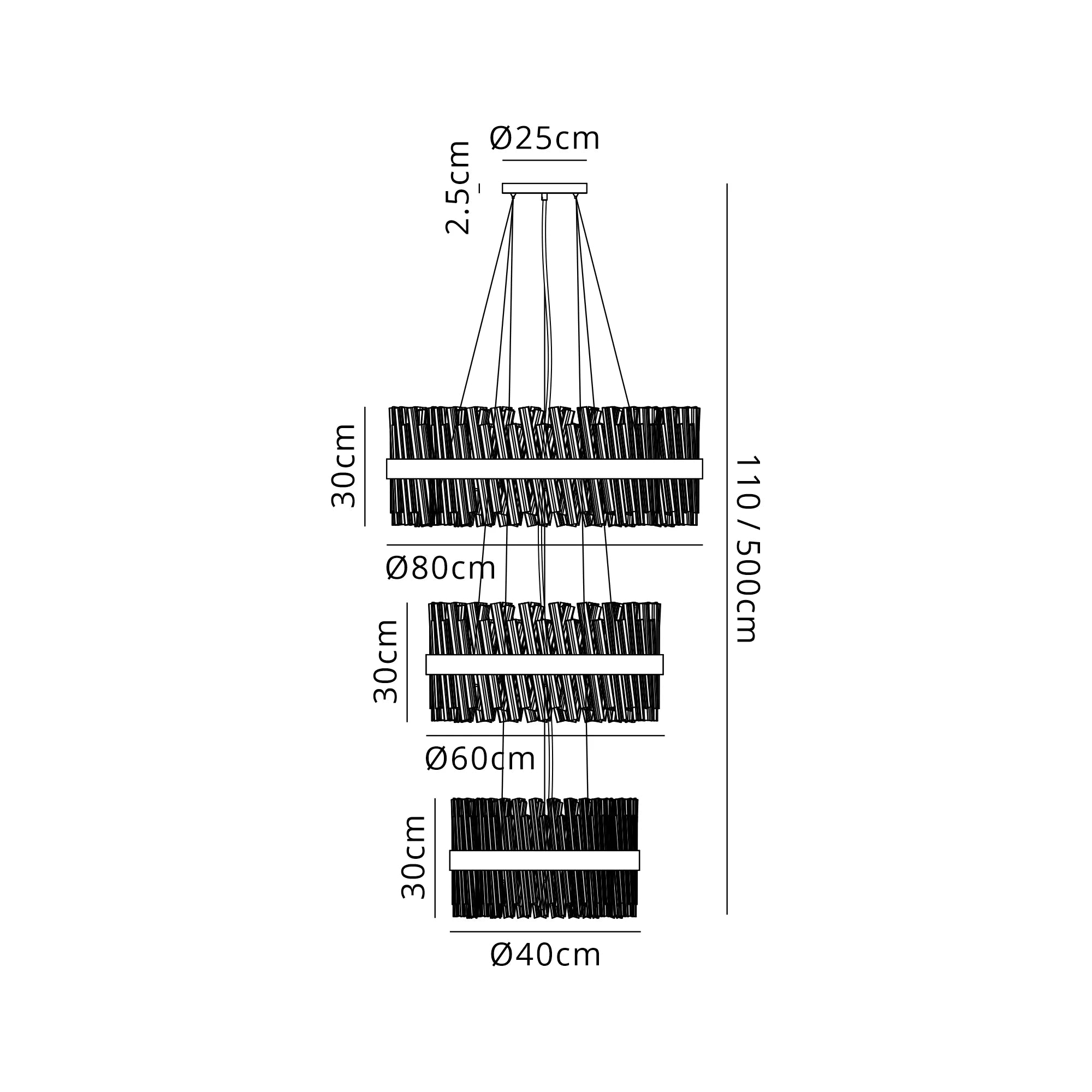 Farnley 3 Tier 80cm Pendant 24 Light - Brass & Amber & Clear