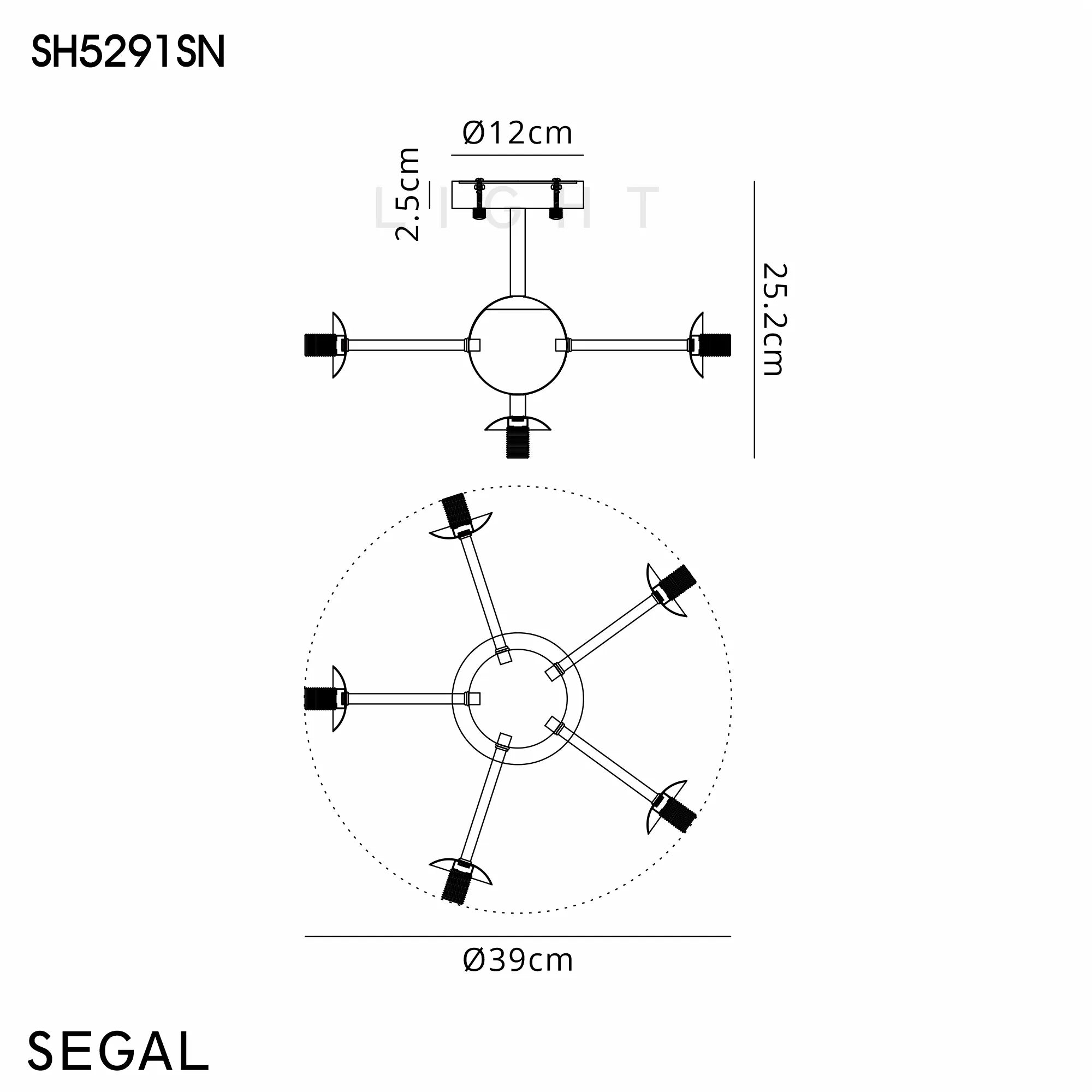 Deacon Semi-Flush Multi Arm Ceiling Light - (Frame Only) 6 Light - Satin Nickel