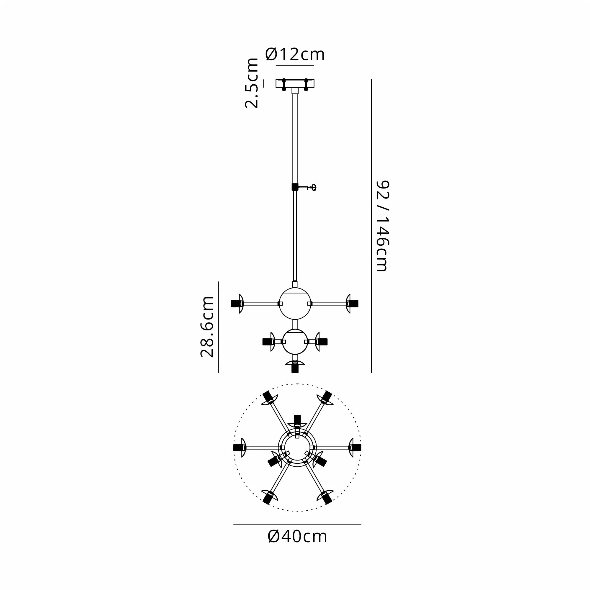 Deacon Telescopic Multi Arm Pendant (Frame Only) 10 Light - Satin Nickel