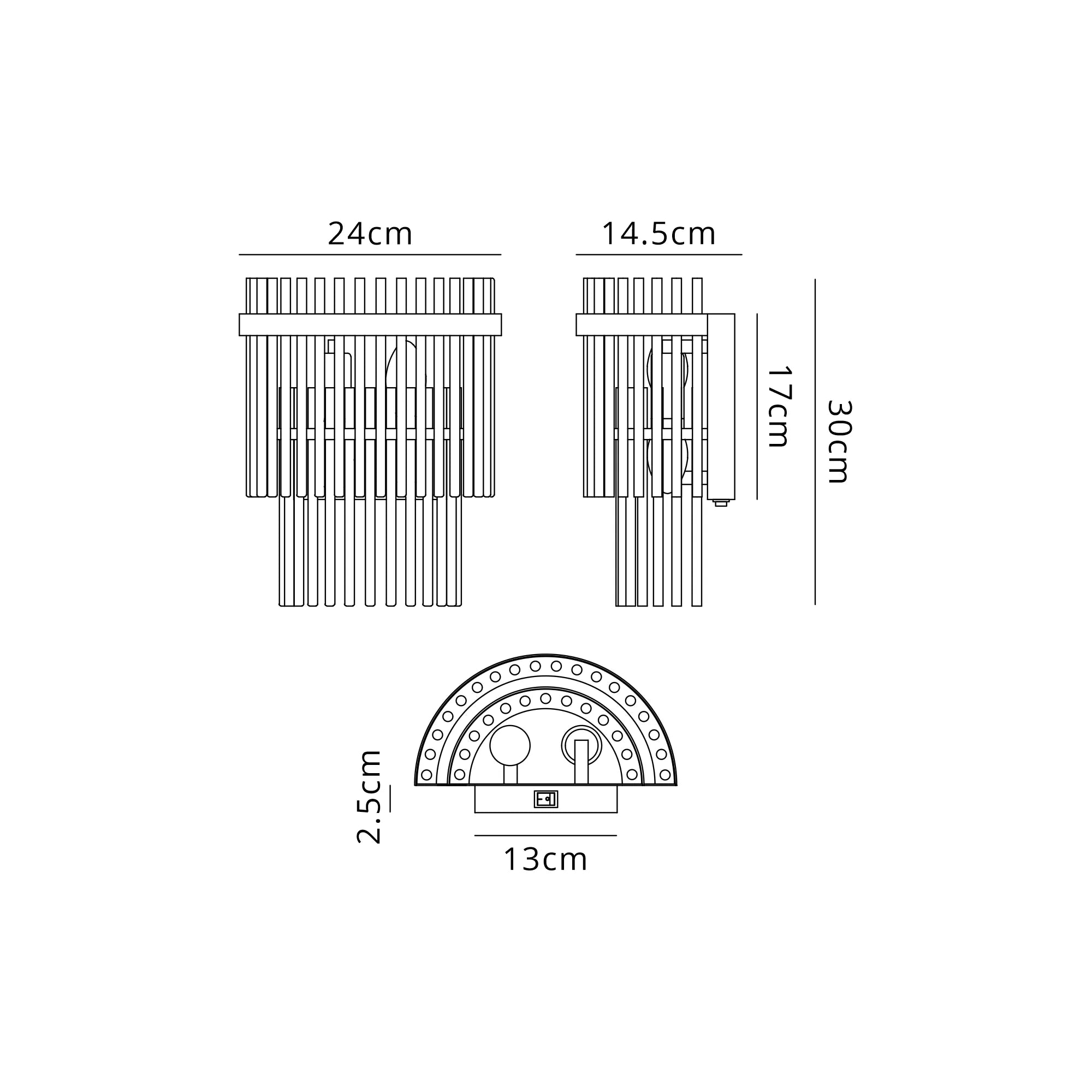 Robin Wall Lamp 2 Light - Brass & Clear Glass Rods