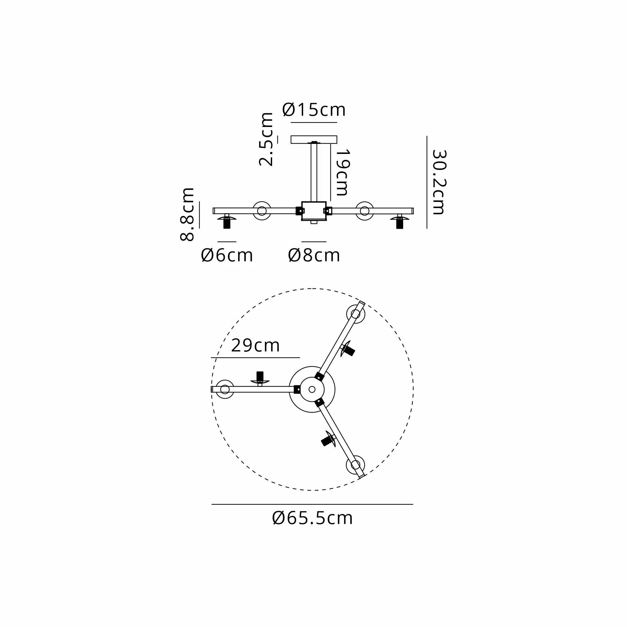 Deacon Semi-Flush 3 Arm Ceiling Light - (Frame Only) 6 Light - Satin Gold