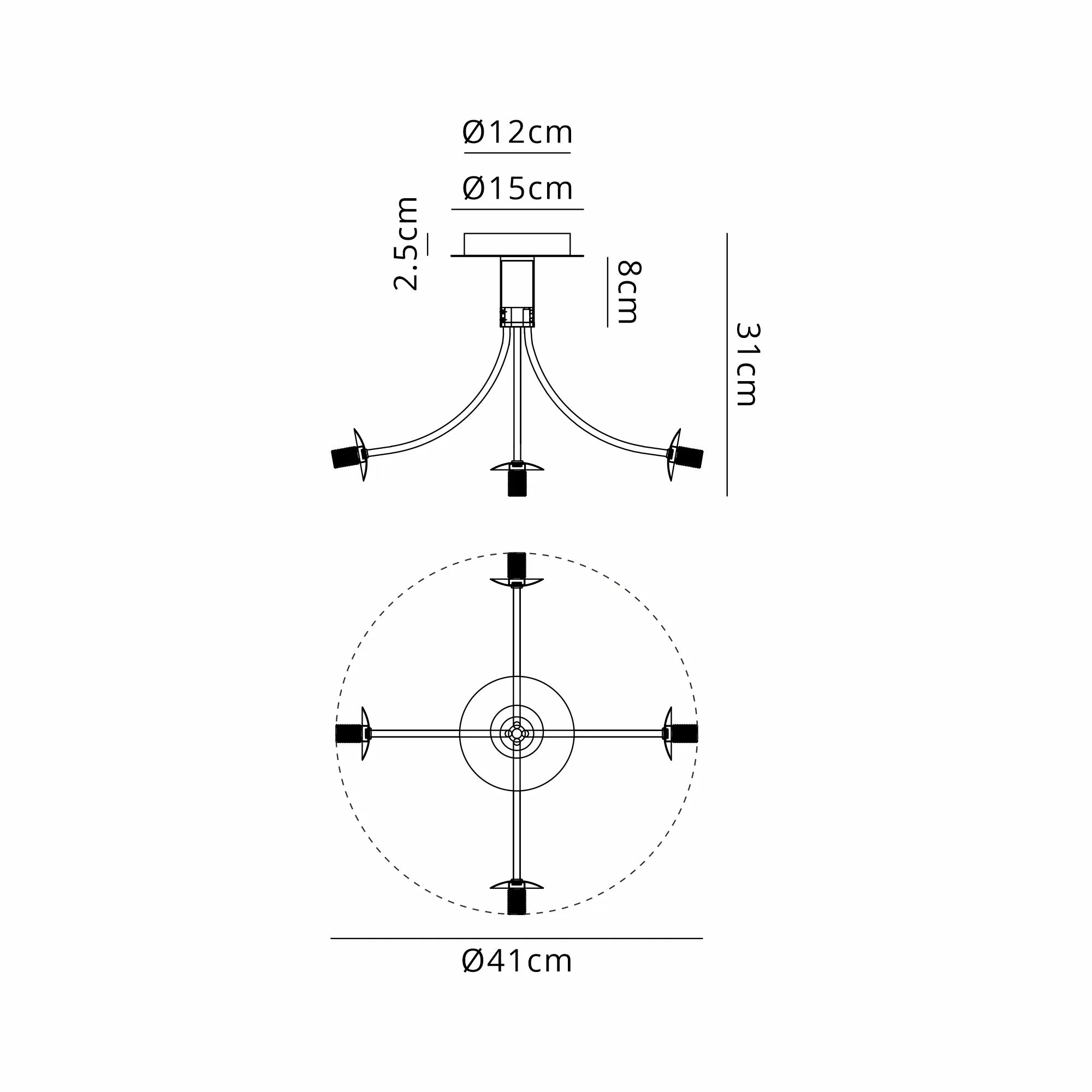 Deacon Semi-Flush Curved Arm Ceiling Light - (Frame Only) 5 Light - Satin Gold