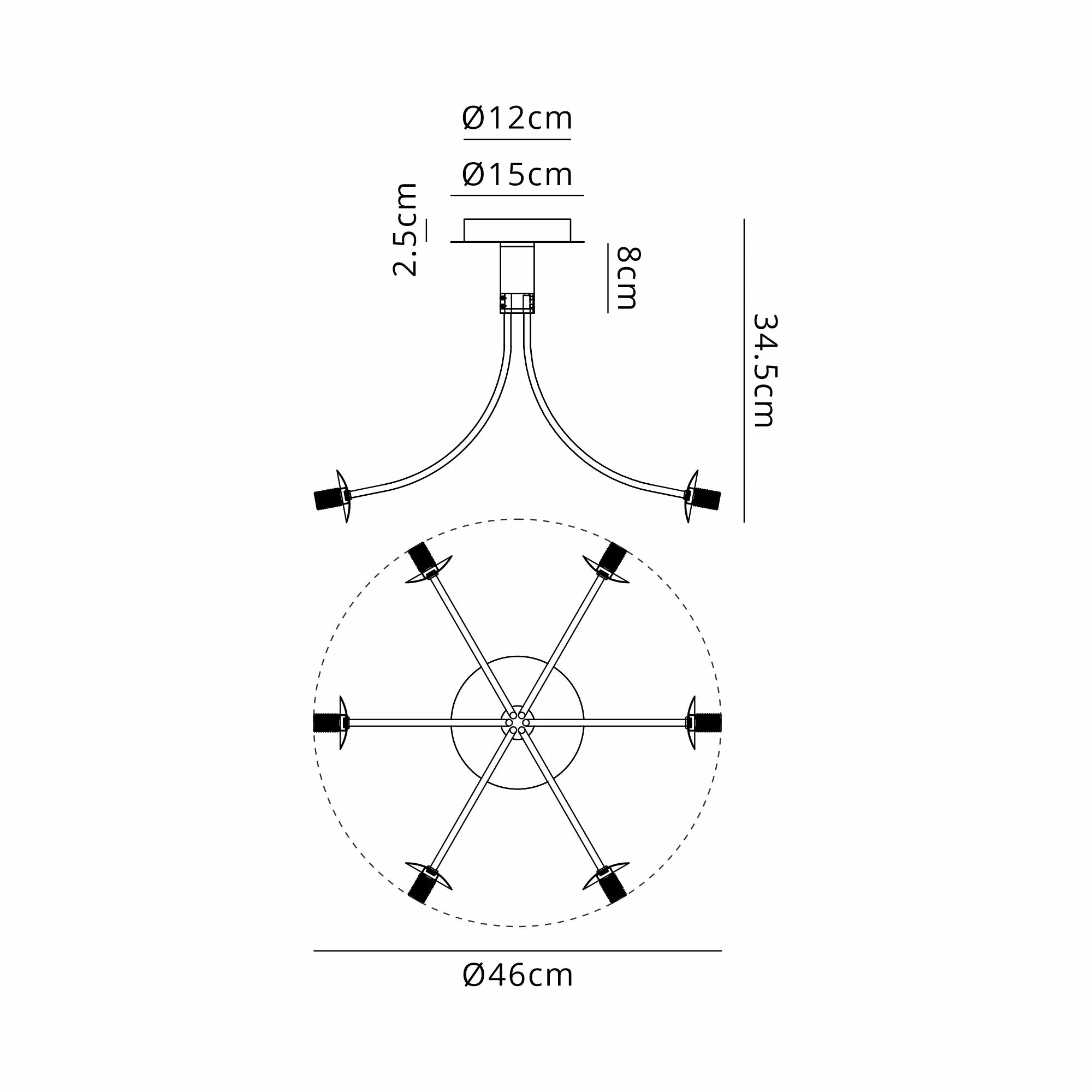 Deacon Semi-Flush Curved Arm Ceiling Light - (Frame Only) 6 Light - Satin Gold