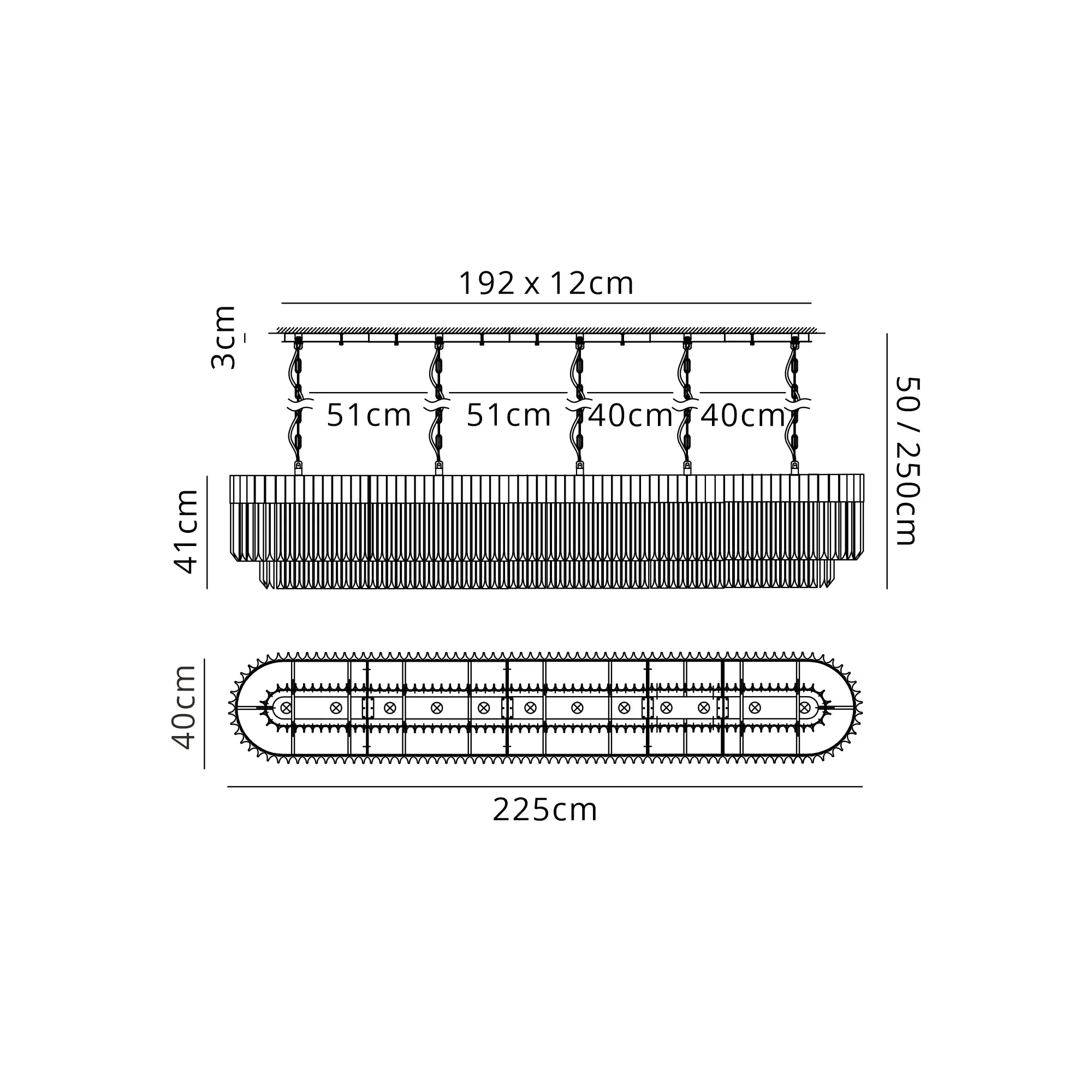 Cedar 225 Light - 40cm Linear Pendant 12 Light - Polished Nickel & Cognac Sculpted Glass