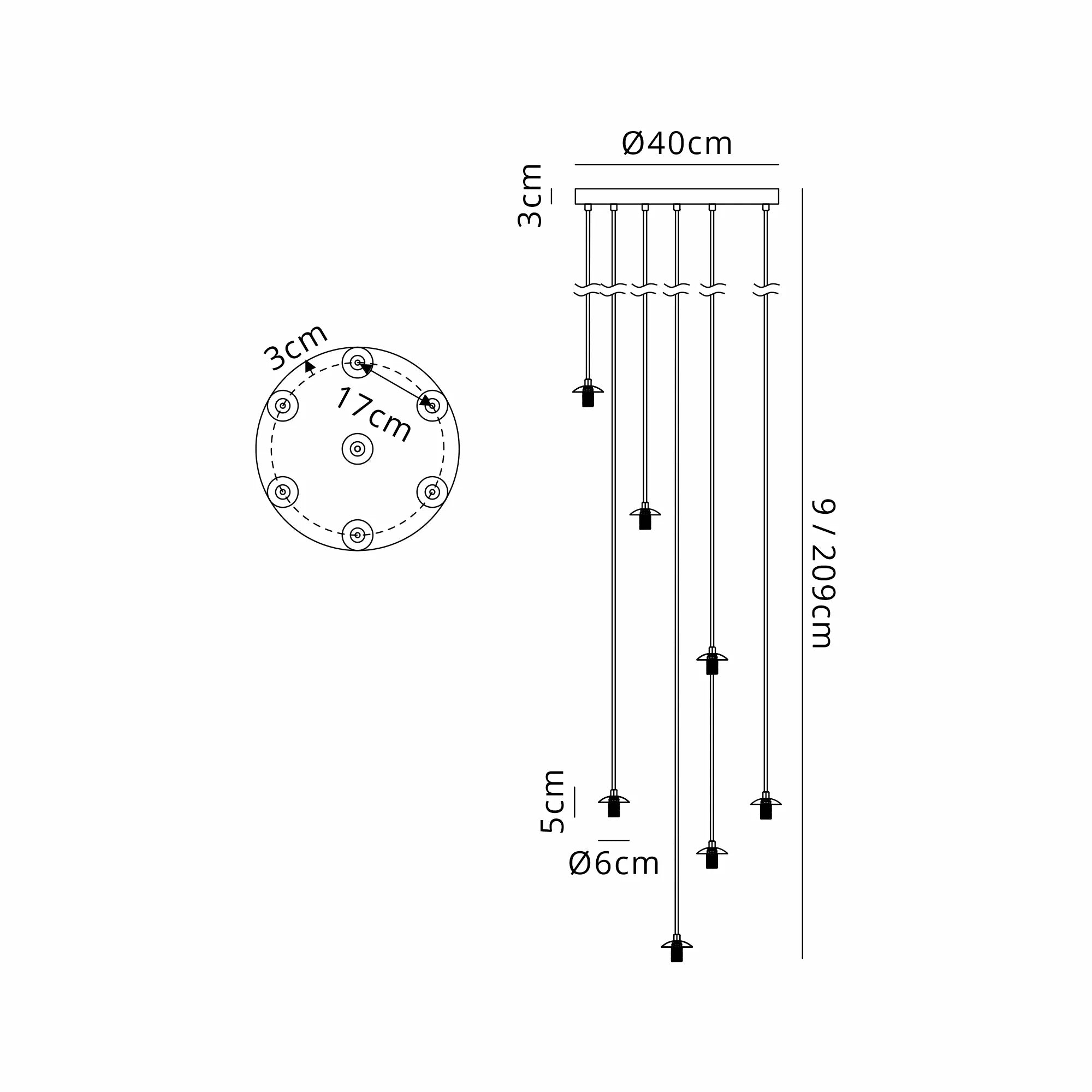 Deacon 40cm Round Pendant (Frame Only) 7 Light - Satin Nickel
