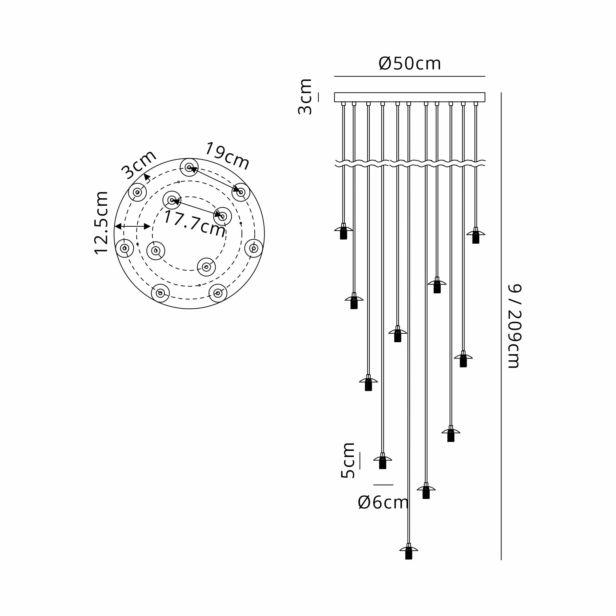 Deacon 50cm Round Pendant (Frame Only),1 Single Light - Satin Nickel