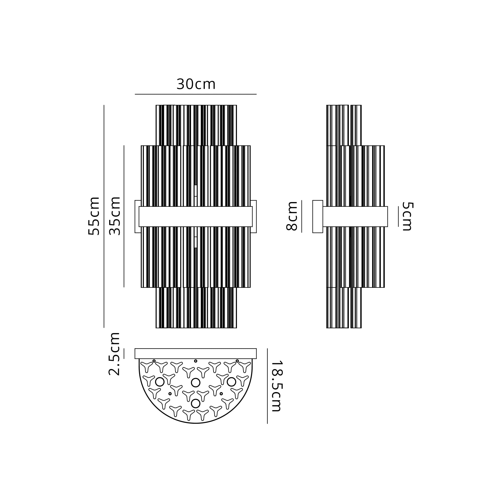 Farnley 8 Light - Wall Light - Polished Nickel & Smoke