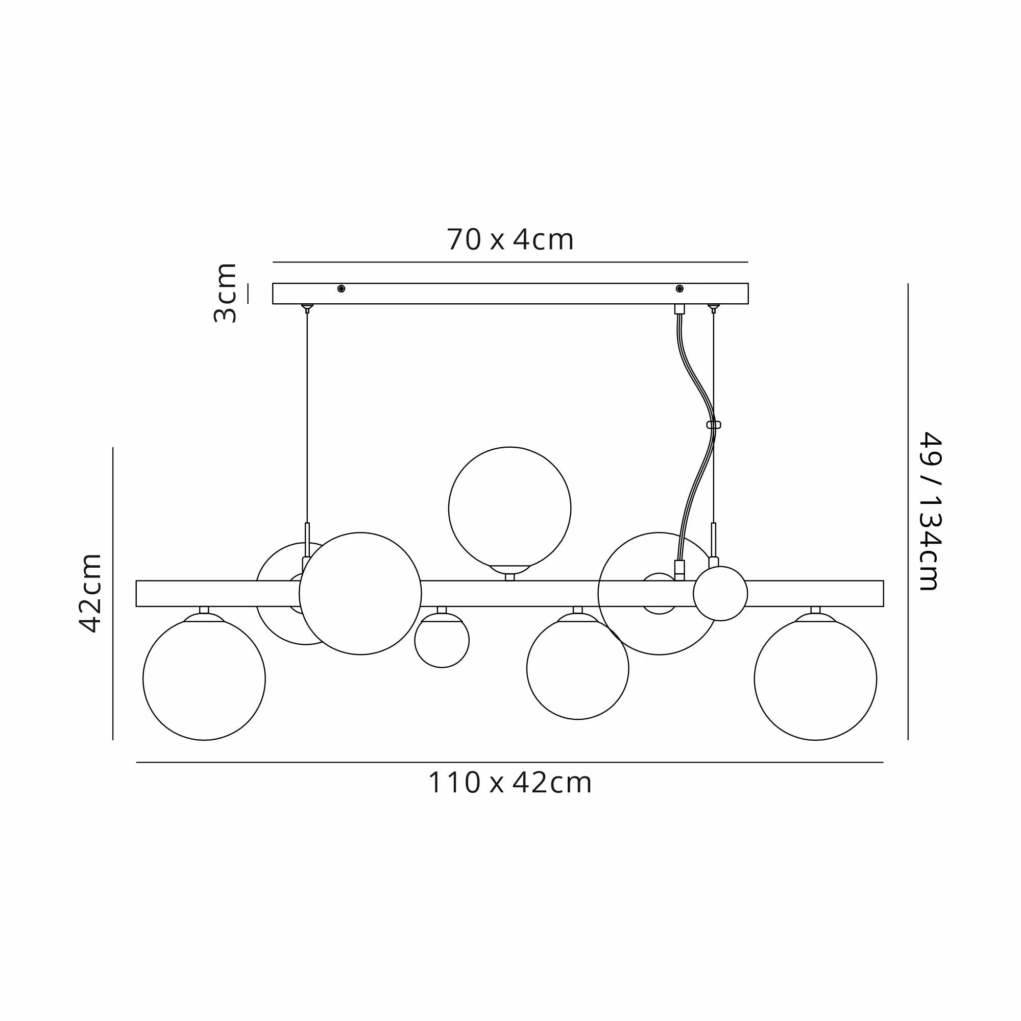 Deacon Linear Pendant 9 Light - Satin Gold Iridescent Plated Glass