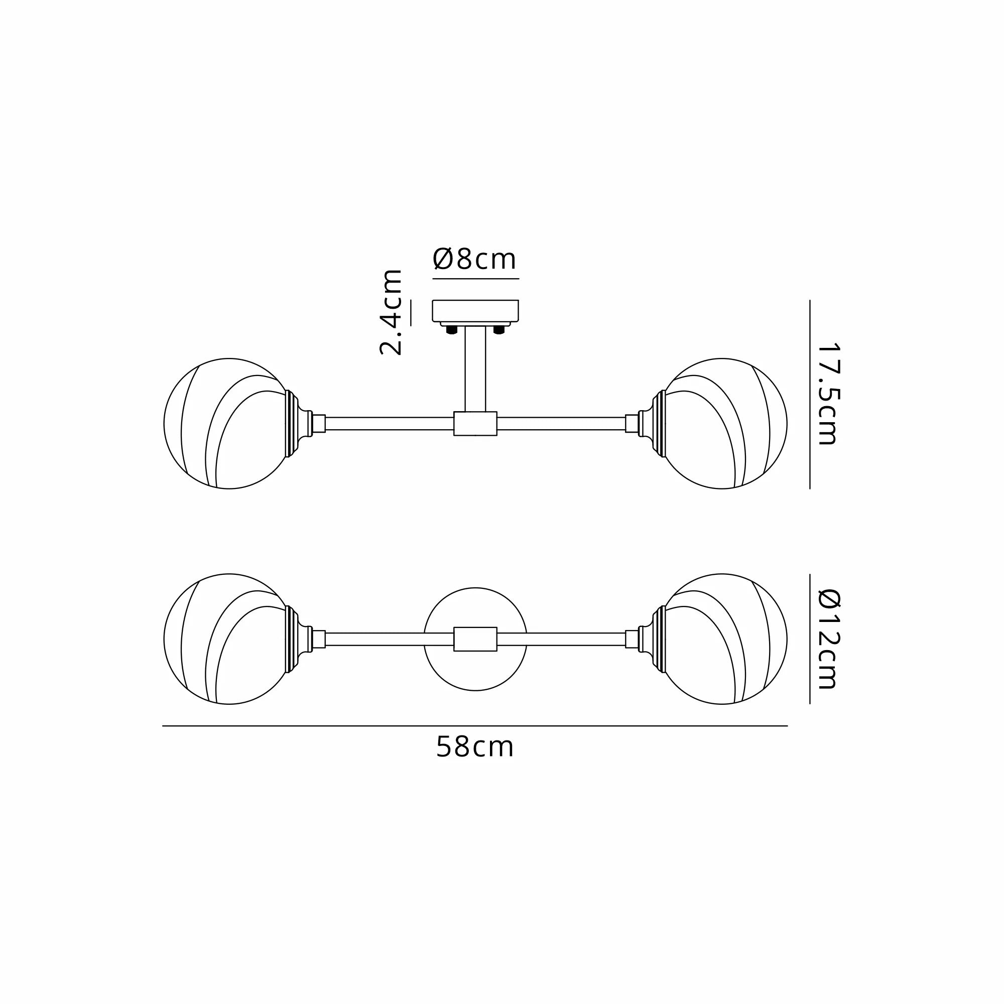 Dene Ceiling & Wall Light - Linear 2 Light - IP44 Nickel, Brown & White Round Marble Effect Glass