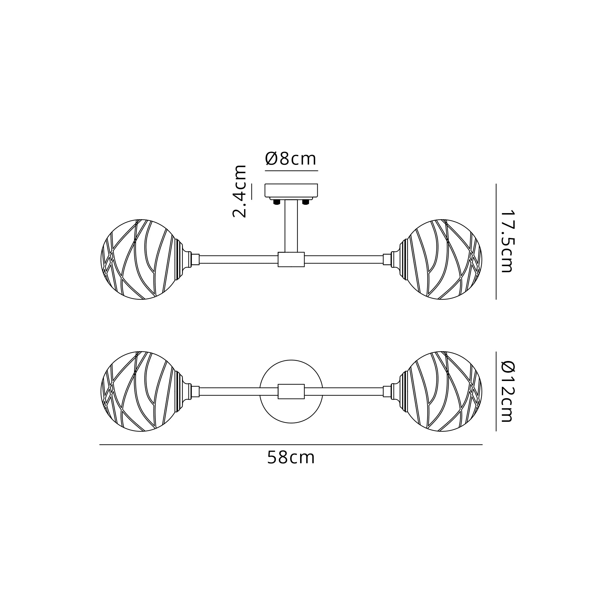 Dene Ceiling & Wall Light - Linear 2 Light - IP44 Nickel & Glass Dune Effect Round Glass